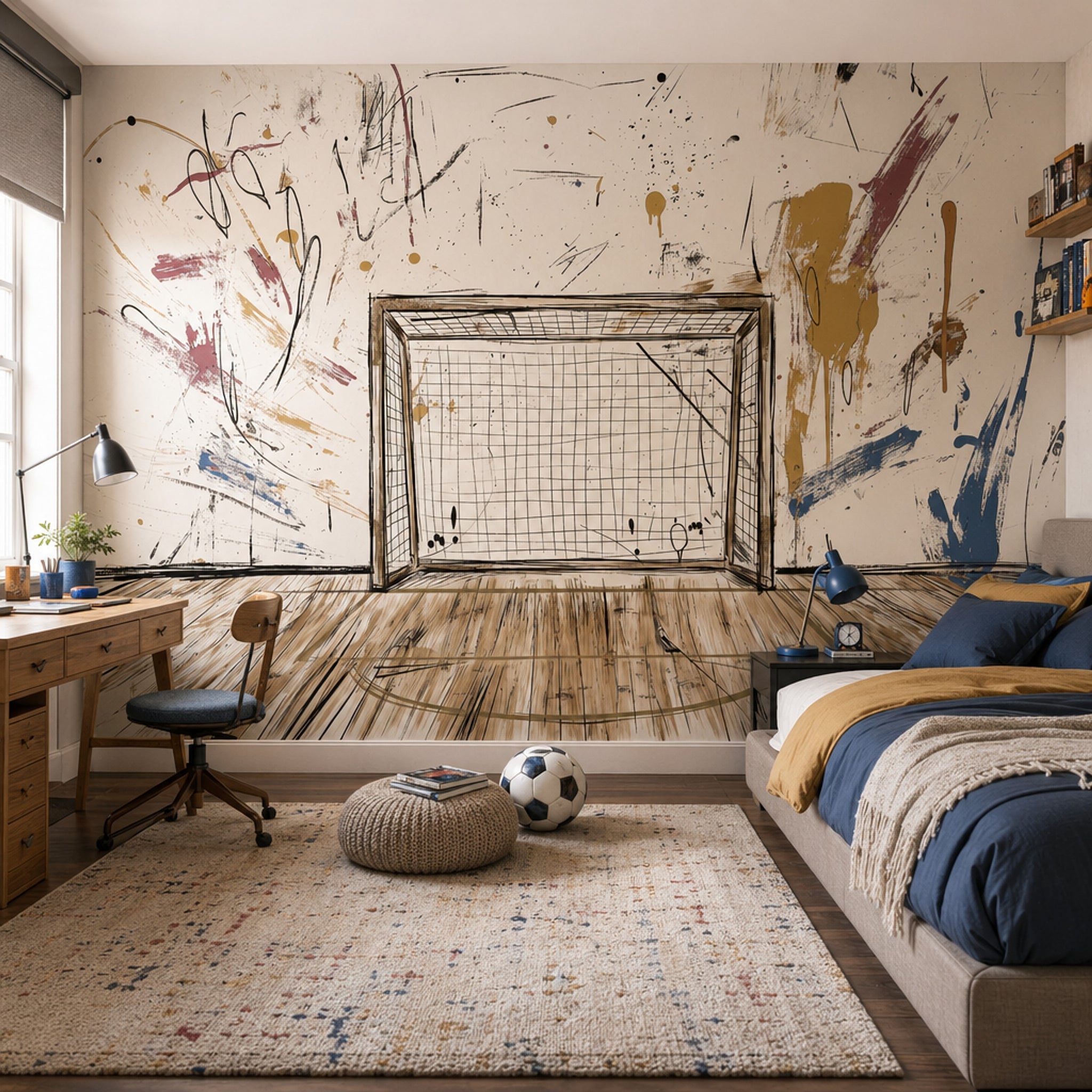 Abstract Wallpaper Soccer Goal Removable Modern Mural Wall Decor
