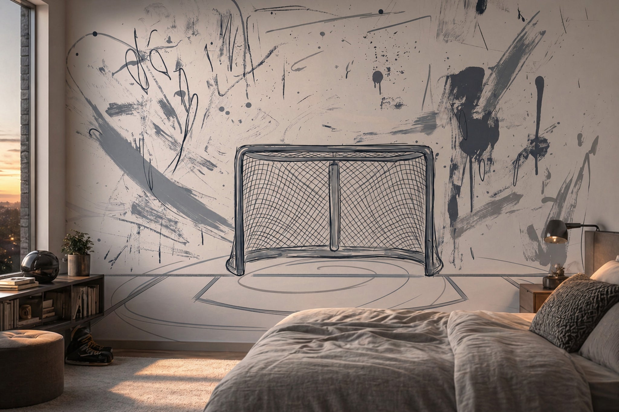 Hockey Goal Wallpaper Ice Rink Abstract Removable Wall Decor