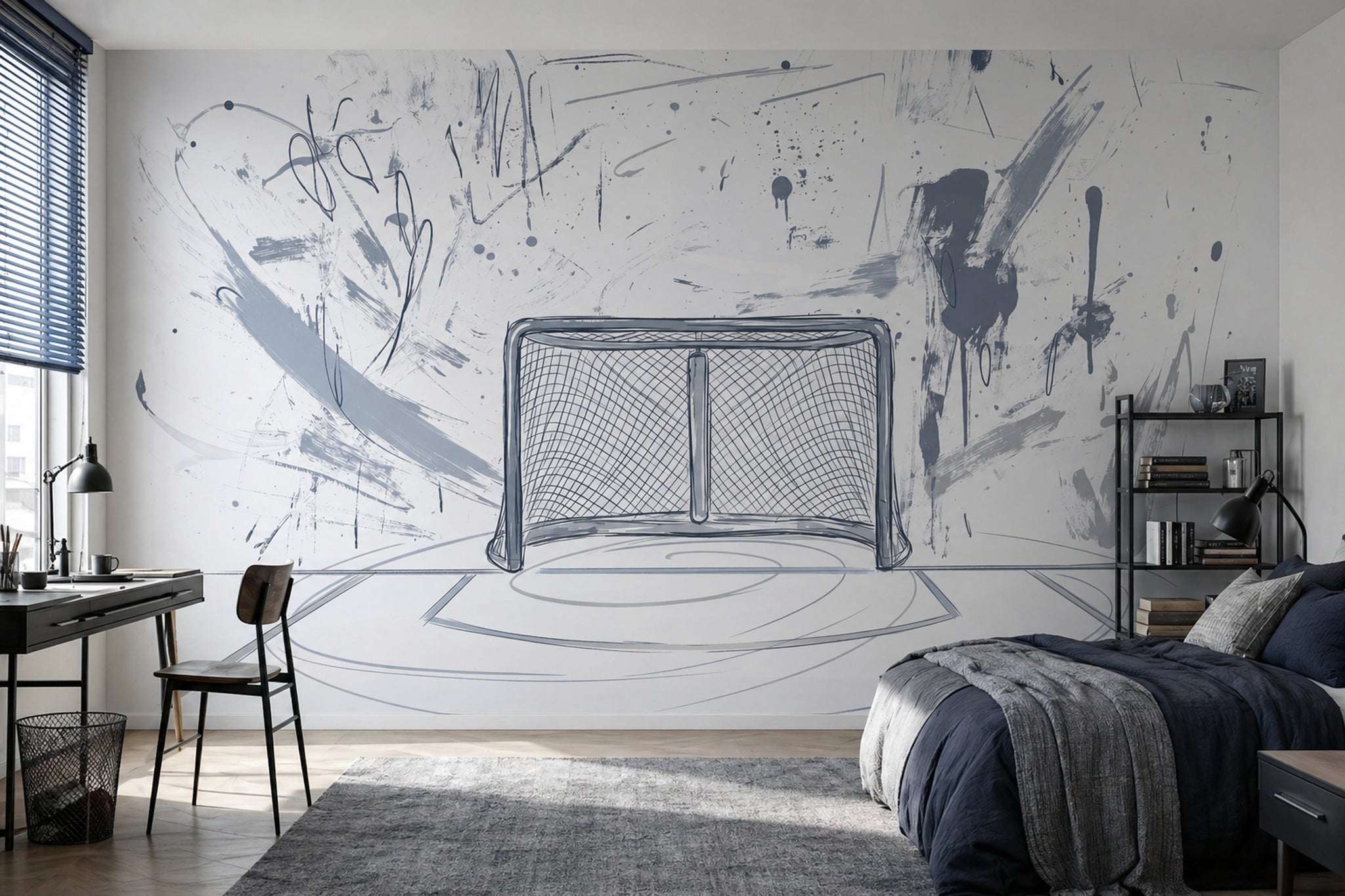 Hockey Goal Wallpaper Ice Rink Abstract Removable Wall Decor