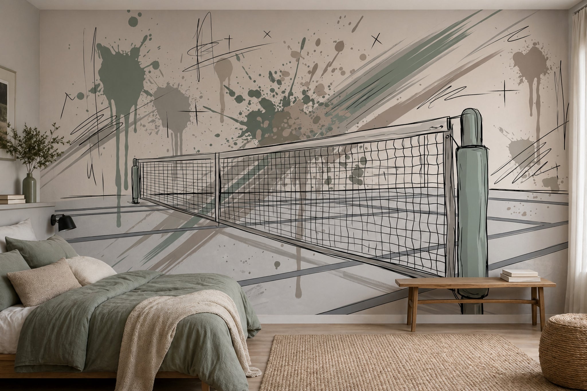 Tennis Net Wallpaper Sports Court Abstract Splatter Wall Mural