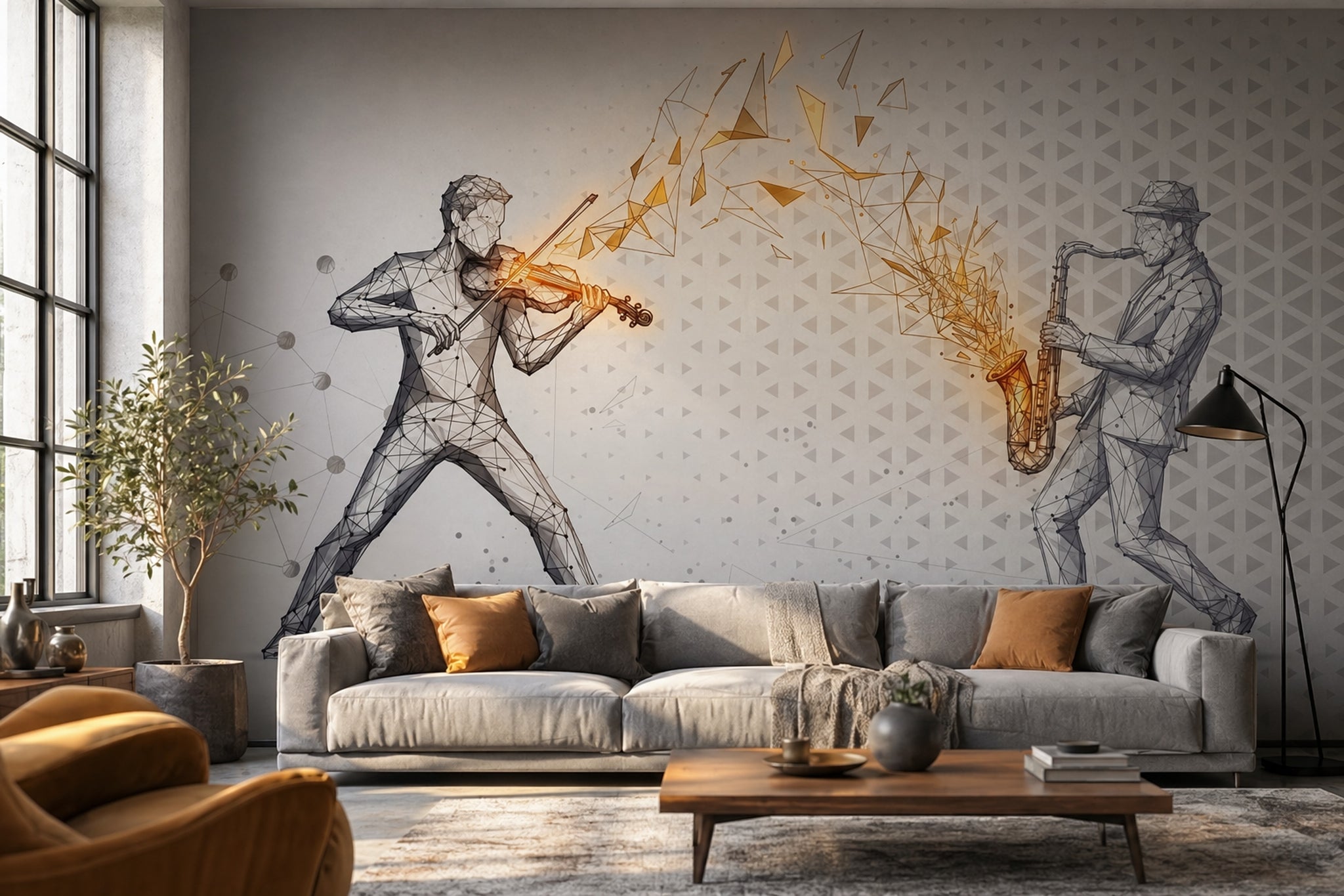 Musicians Wallpaper Geometric Saxophone Removable Wall Decor