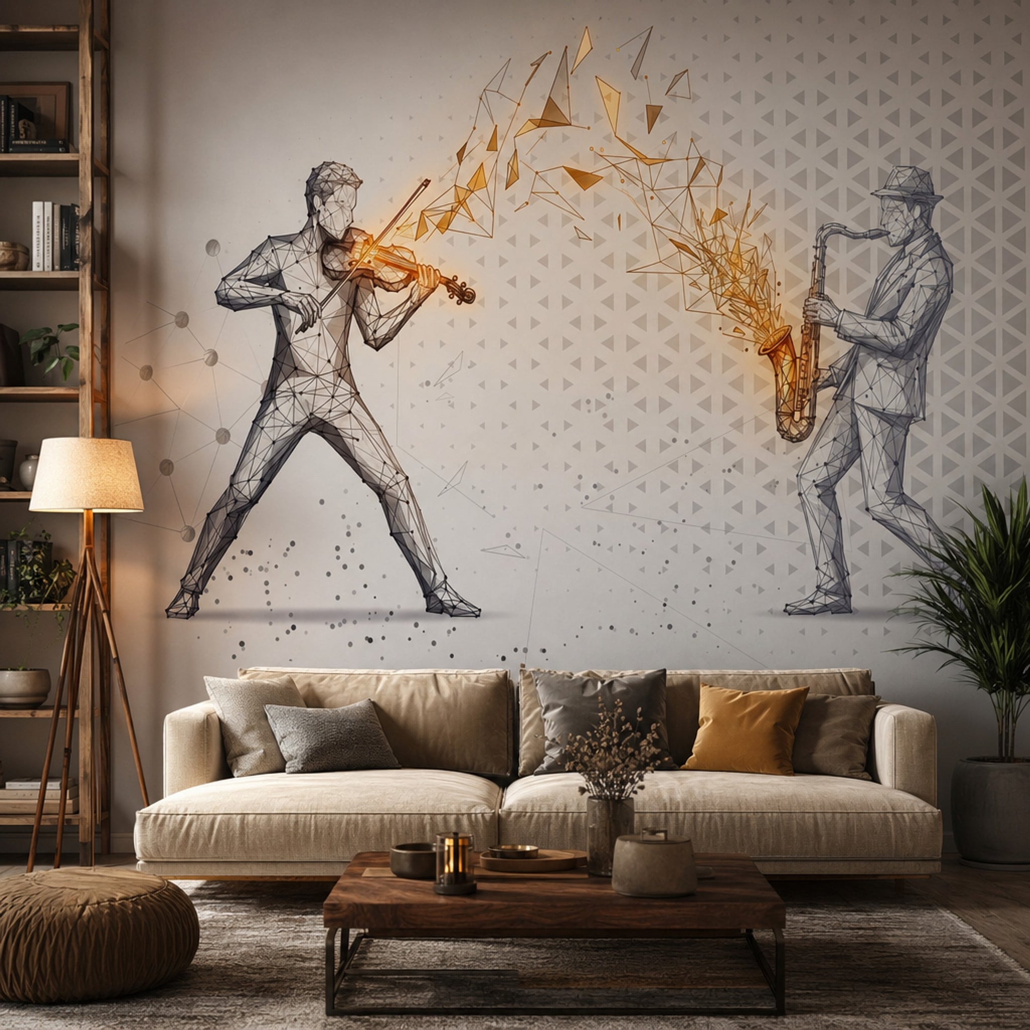 Musicians Wallpaper Geometric Saxophone Removable Wall Decor
