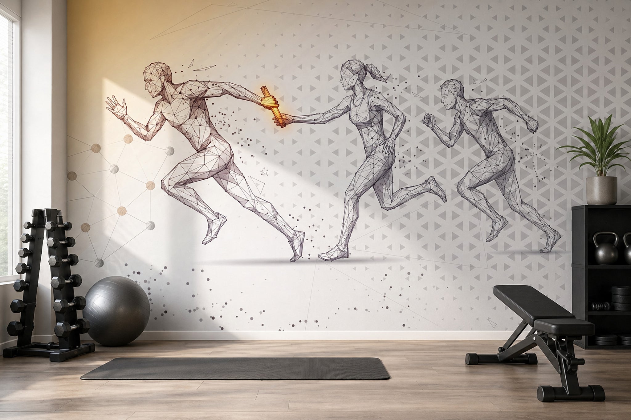 Relay Race Wallpaper Low Poly Wireframe Futuristic Tech Wall Mural