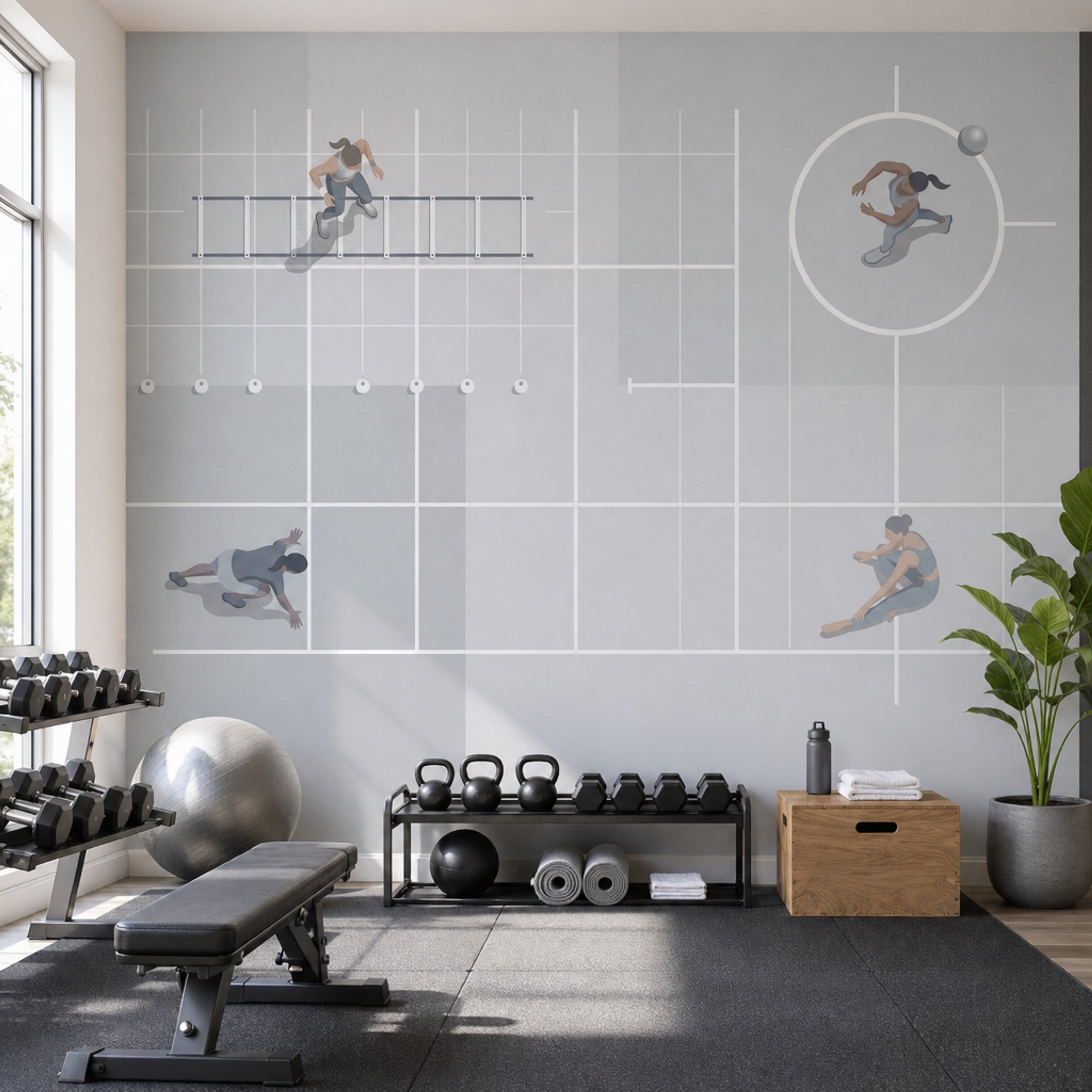 Minimalist Sports Wallpaper Geometric Grid Removable Gym Training Wall Decor