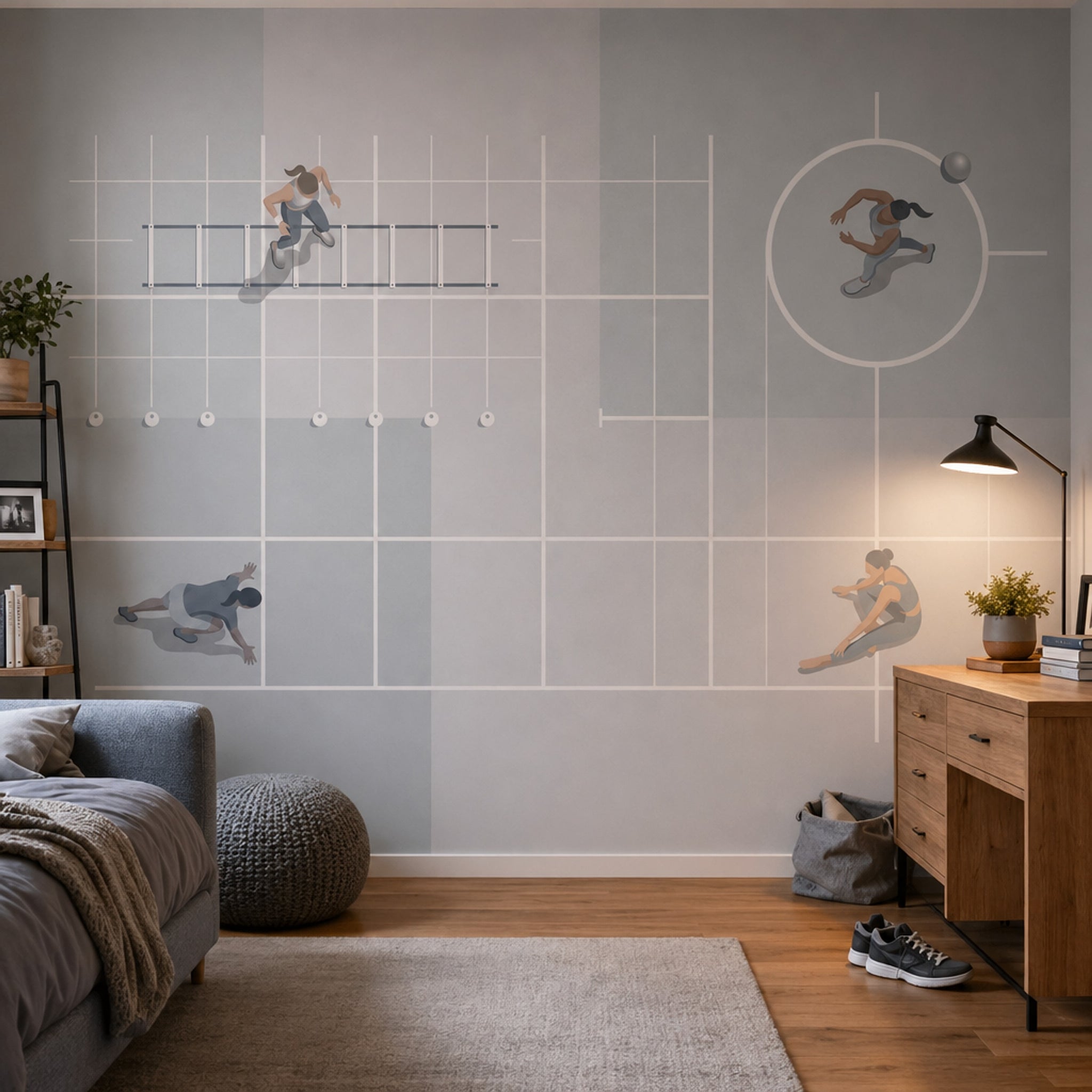Minimalist Sports Wallpaper Geometric Grid Removable Gym Training Wall Decor