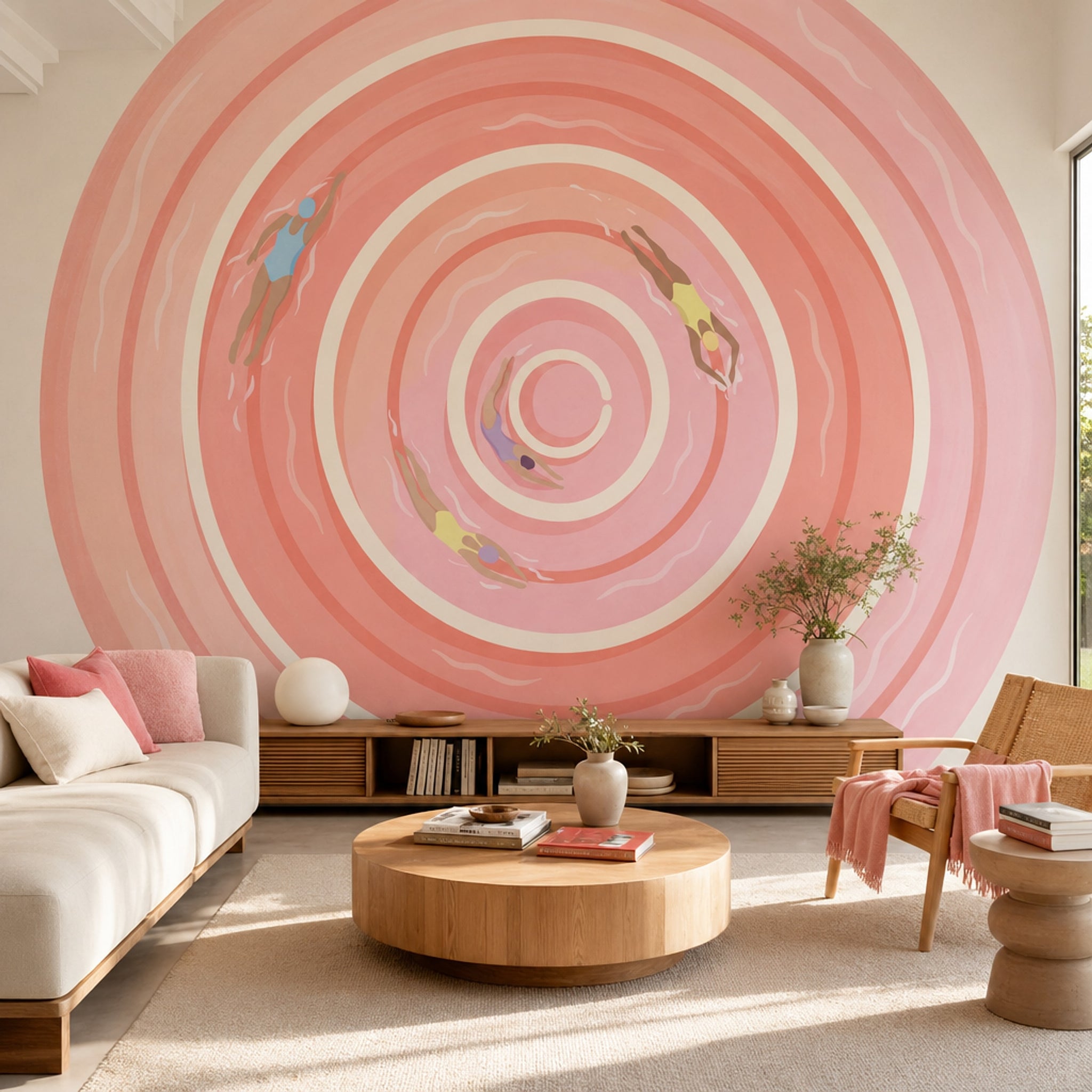Abstract Spiral Wallpaper Concentric Rings Swimmers Wall Mural