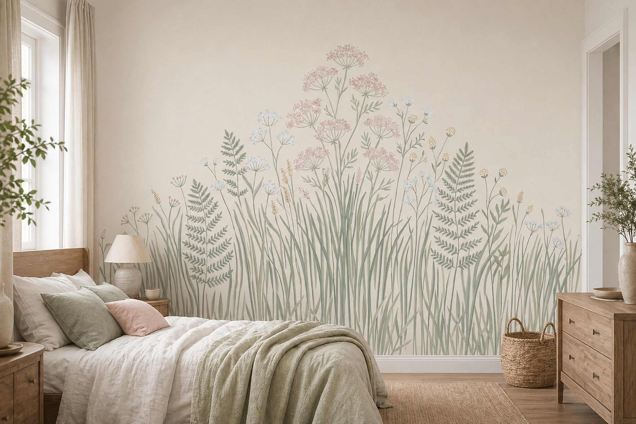Wildflower Meadow Wallpaper Botanical Watercolor Removable Wall Decor