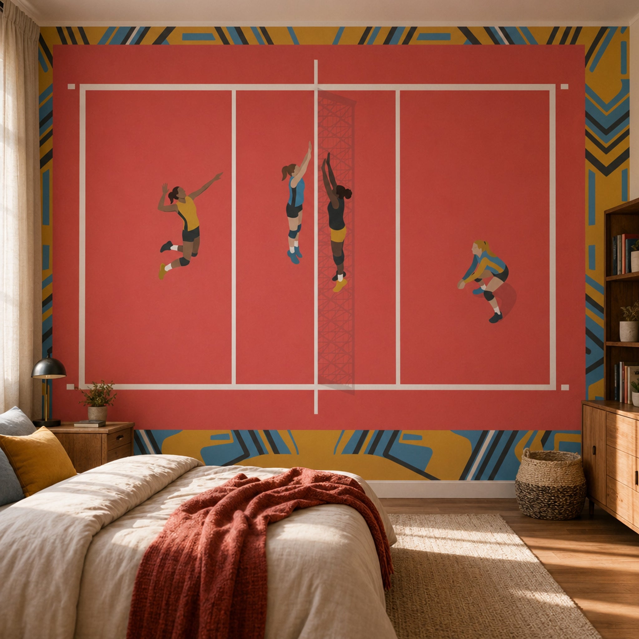 Volleyball Court Wallpaper Sports Illustration Geometric Border Wall Mural
