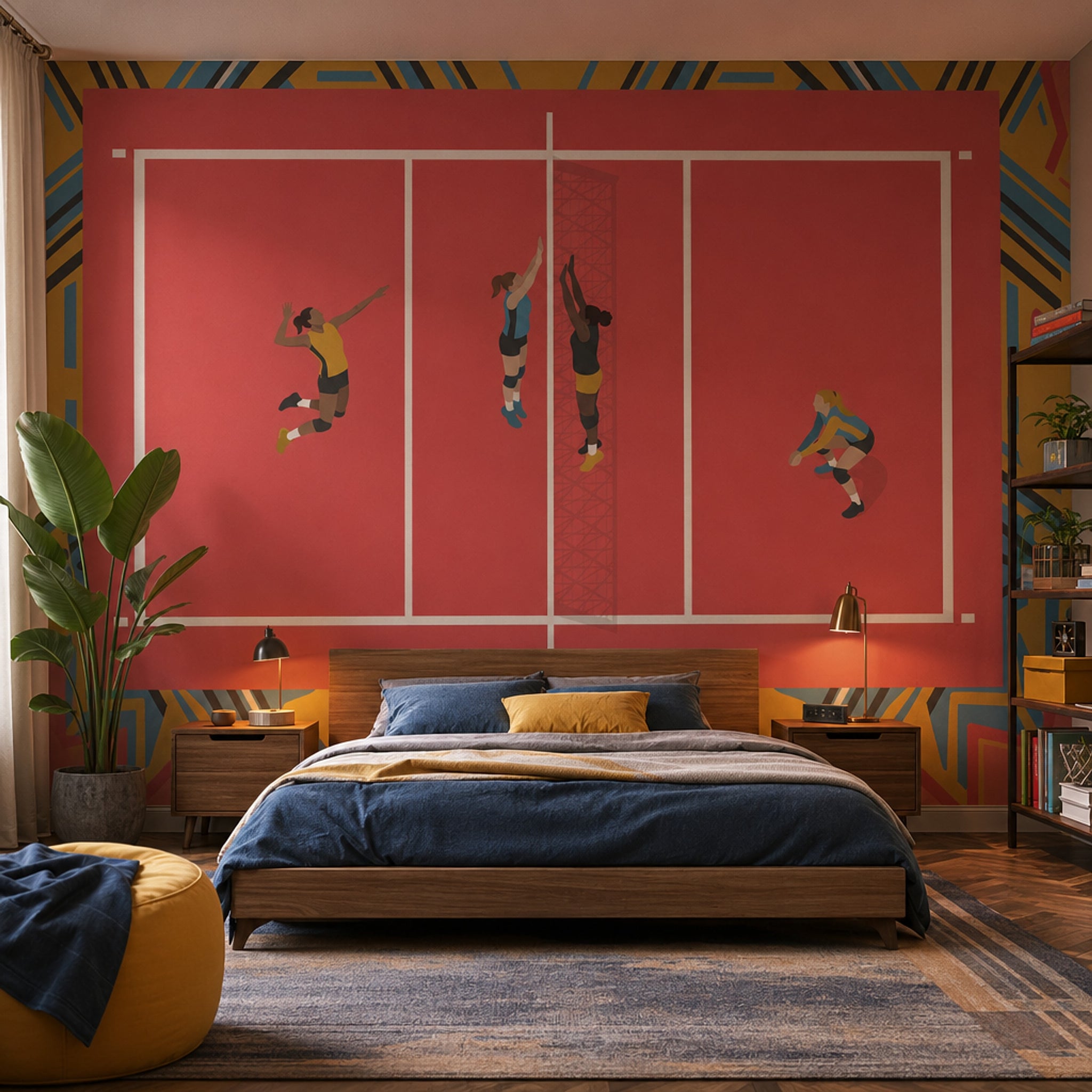 Volleyball Court Wallpaper Sports Illustration Geometric Border Wall Mural
