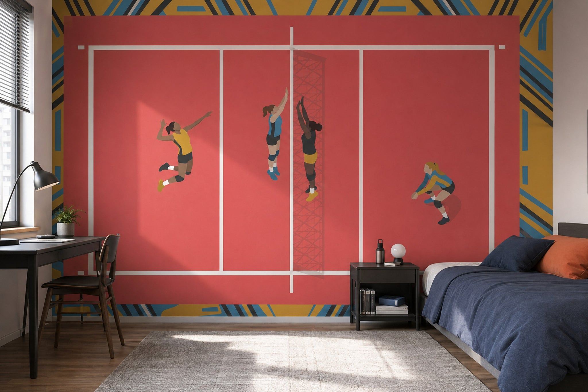 Volleyball Court Wallpaper Sports Illustration Geometric Border Wall Mural