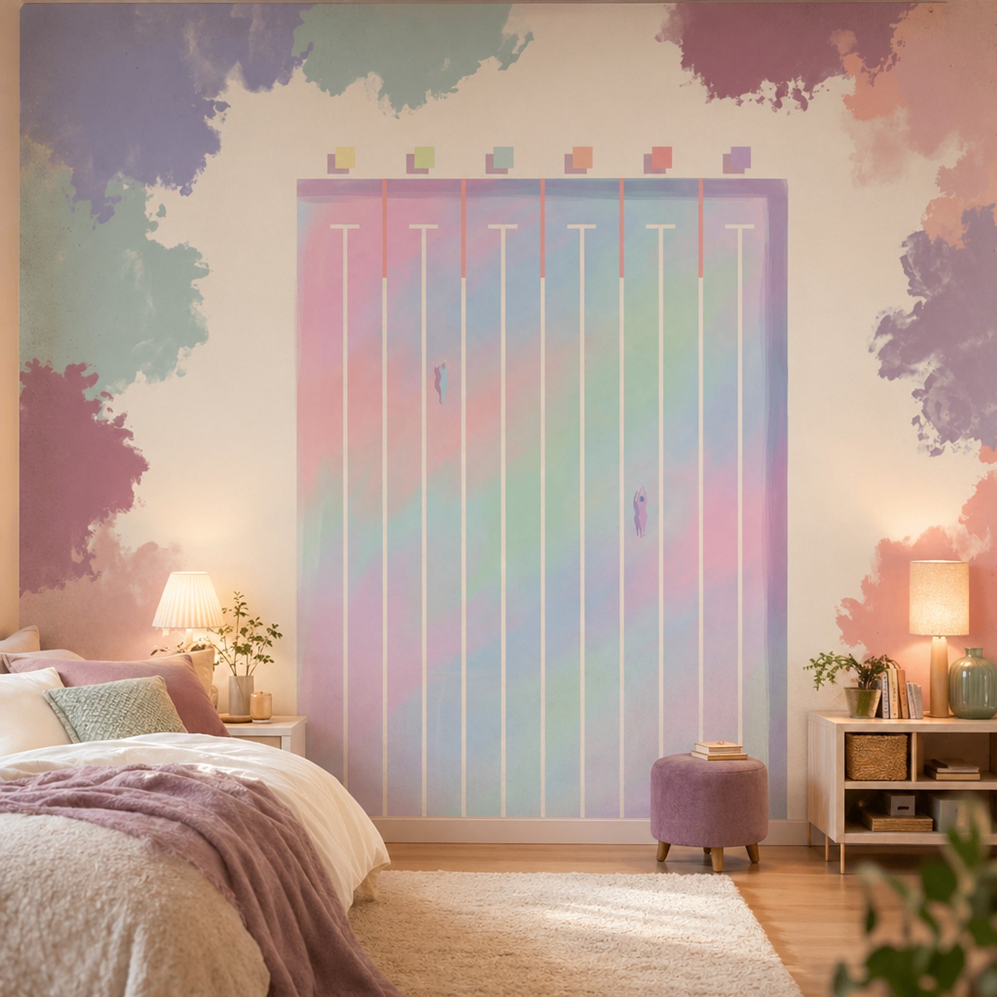 Pastel Gradient Wallpaper Geometric Panel Watercolor Clouds Removable Wall Decor