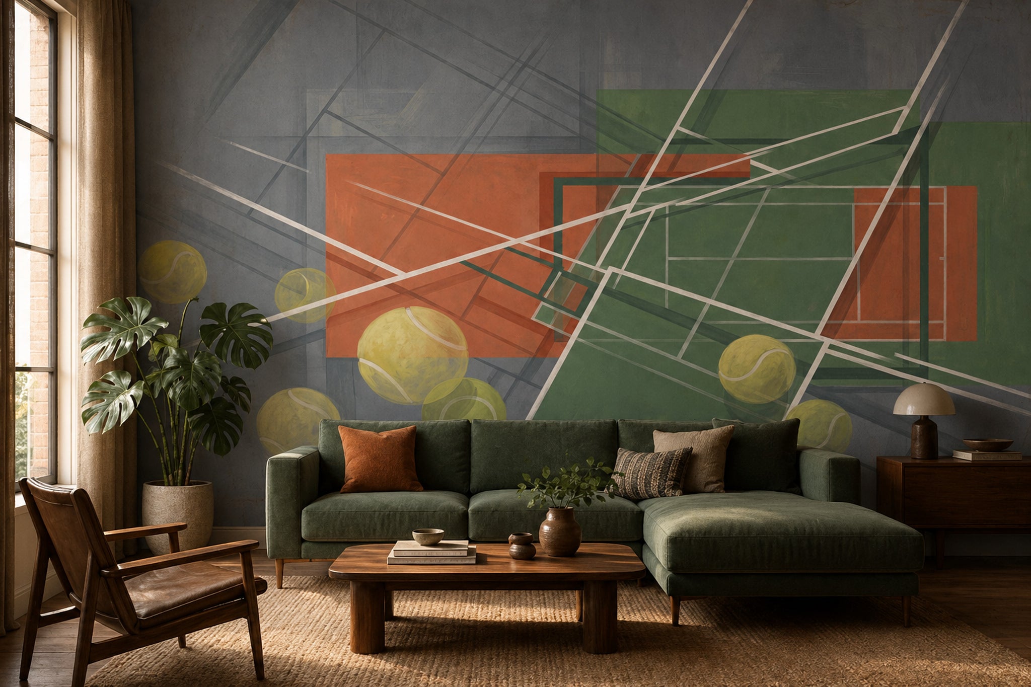 Muted Green Wallpaper Mid Century Modern Wall Mural