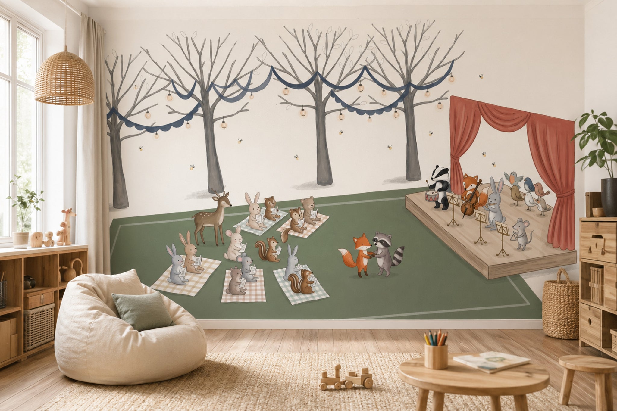 Muted Green Wallpaper Forest Concert Removable Storybook Wall Decor