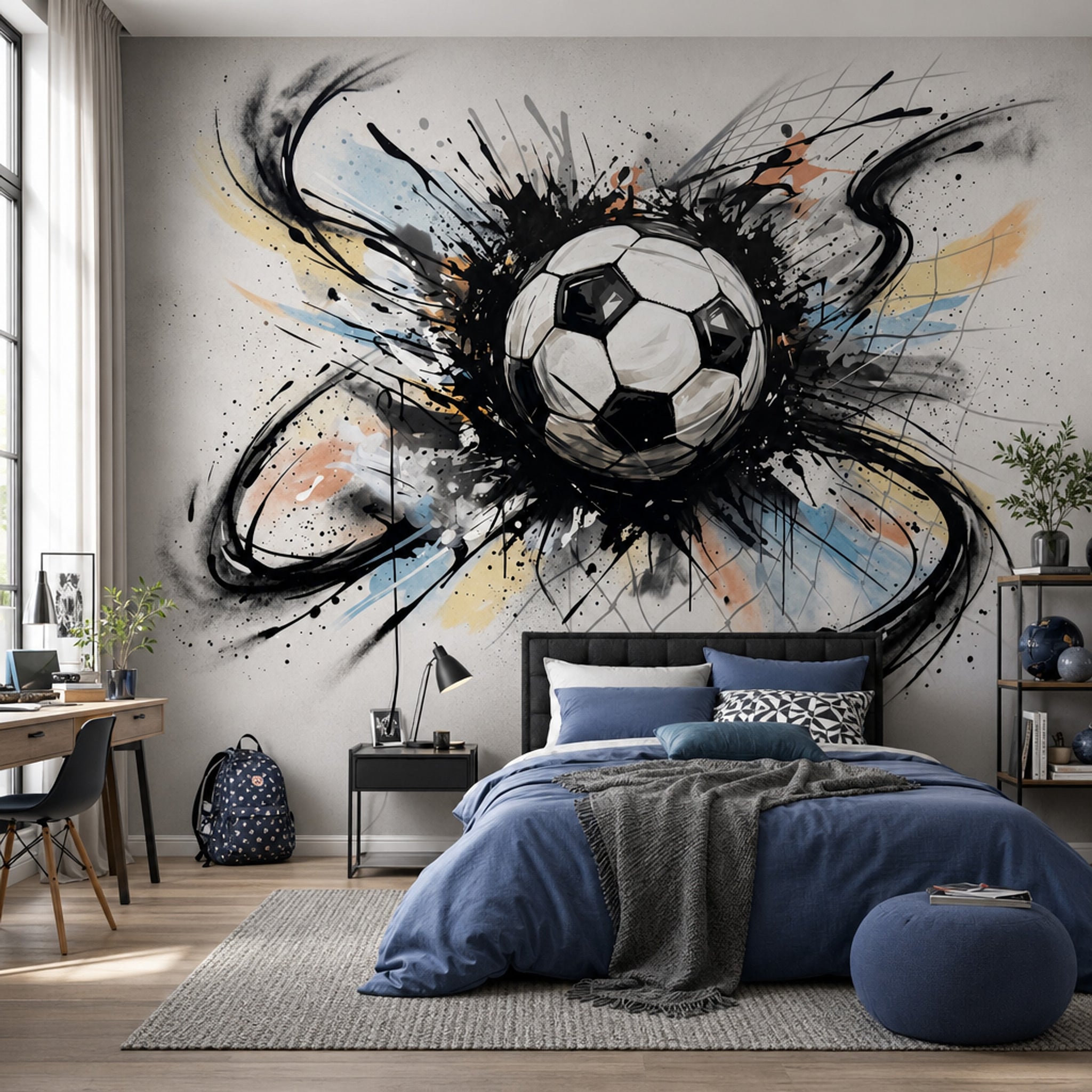 Soccer Ball Wallpaper Ink Splatter Dynamic Motion Wall Mural