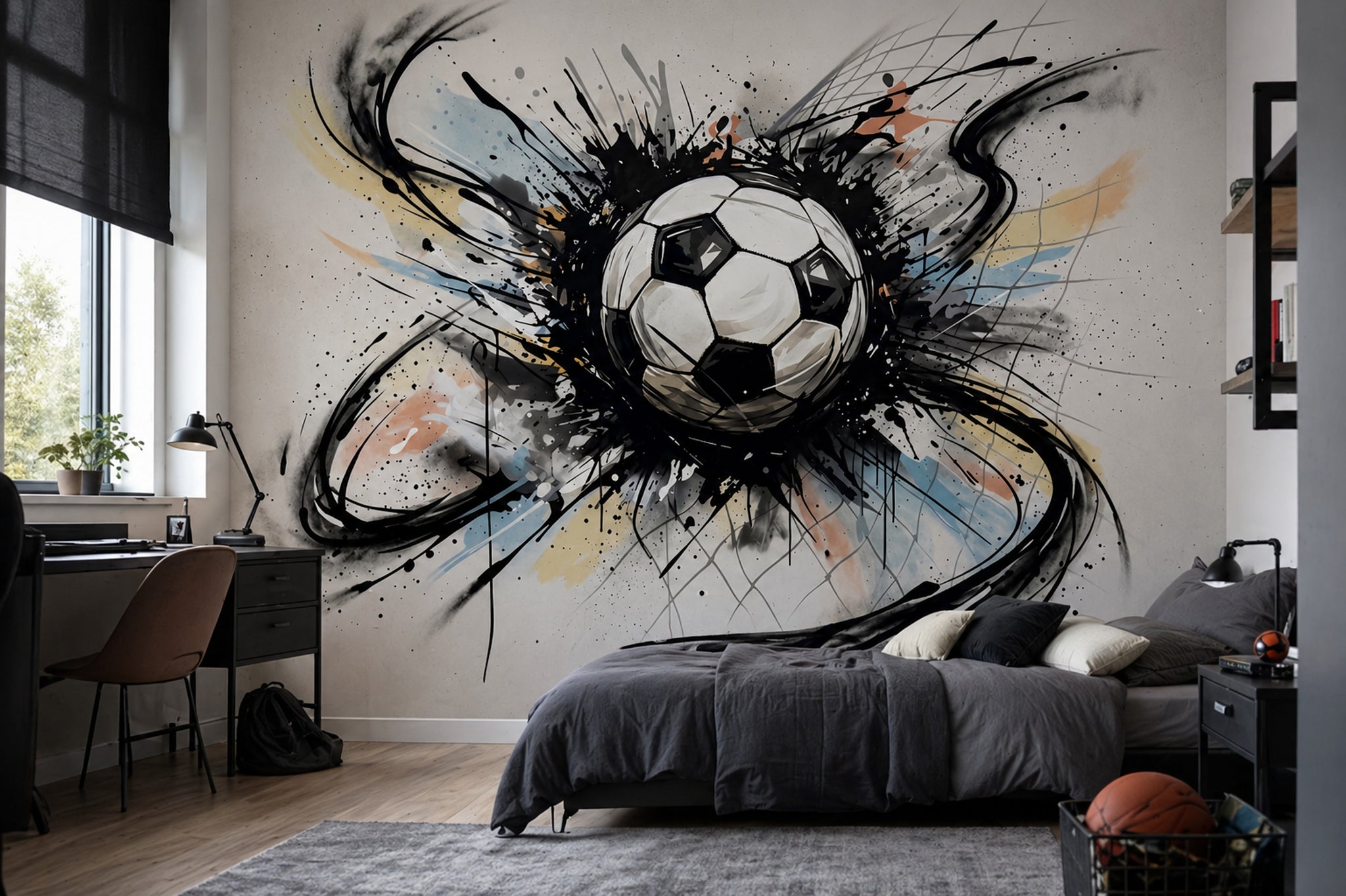 Soccer Ball Wallpaper Ink Splatter Dynamic Motion Wall Mural