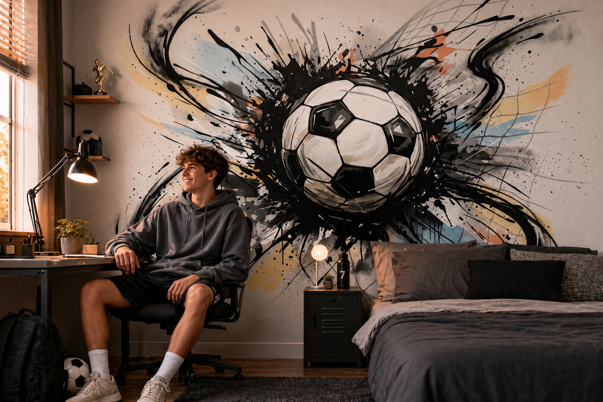 Soccer Ball Wallpaper Ink Splatter Dynamic Motion Wall Mural