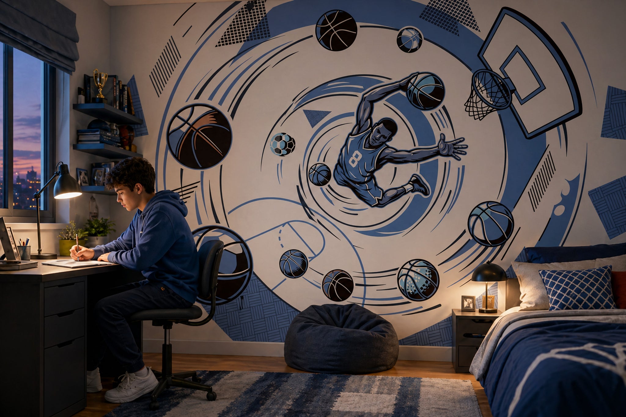 Basketball Wallpaper Dunk Geometric Wall Mural