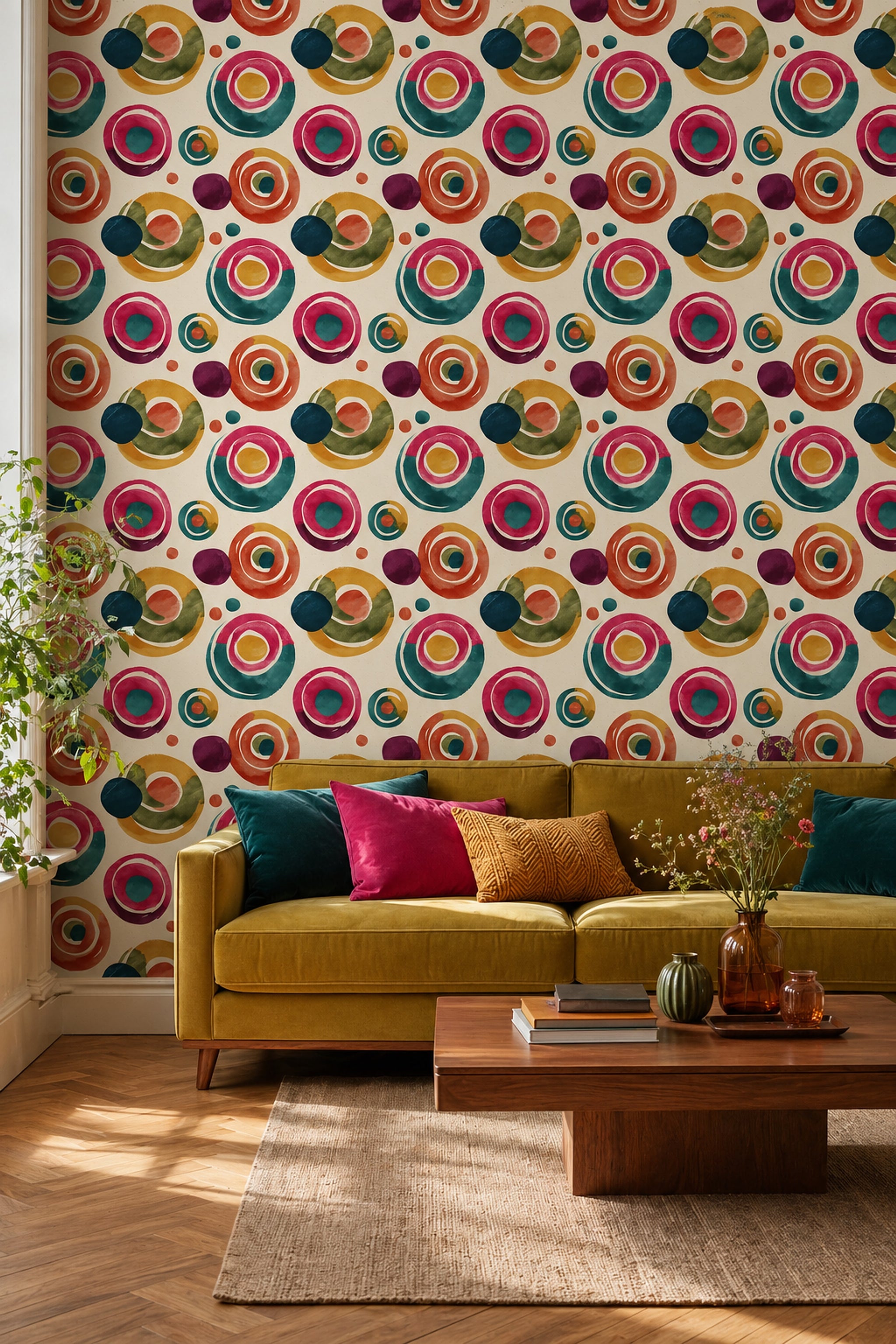 Mid Century Modern Wallpaper Retro Geometric Removable Wall Decor