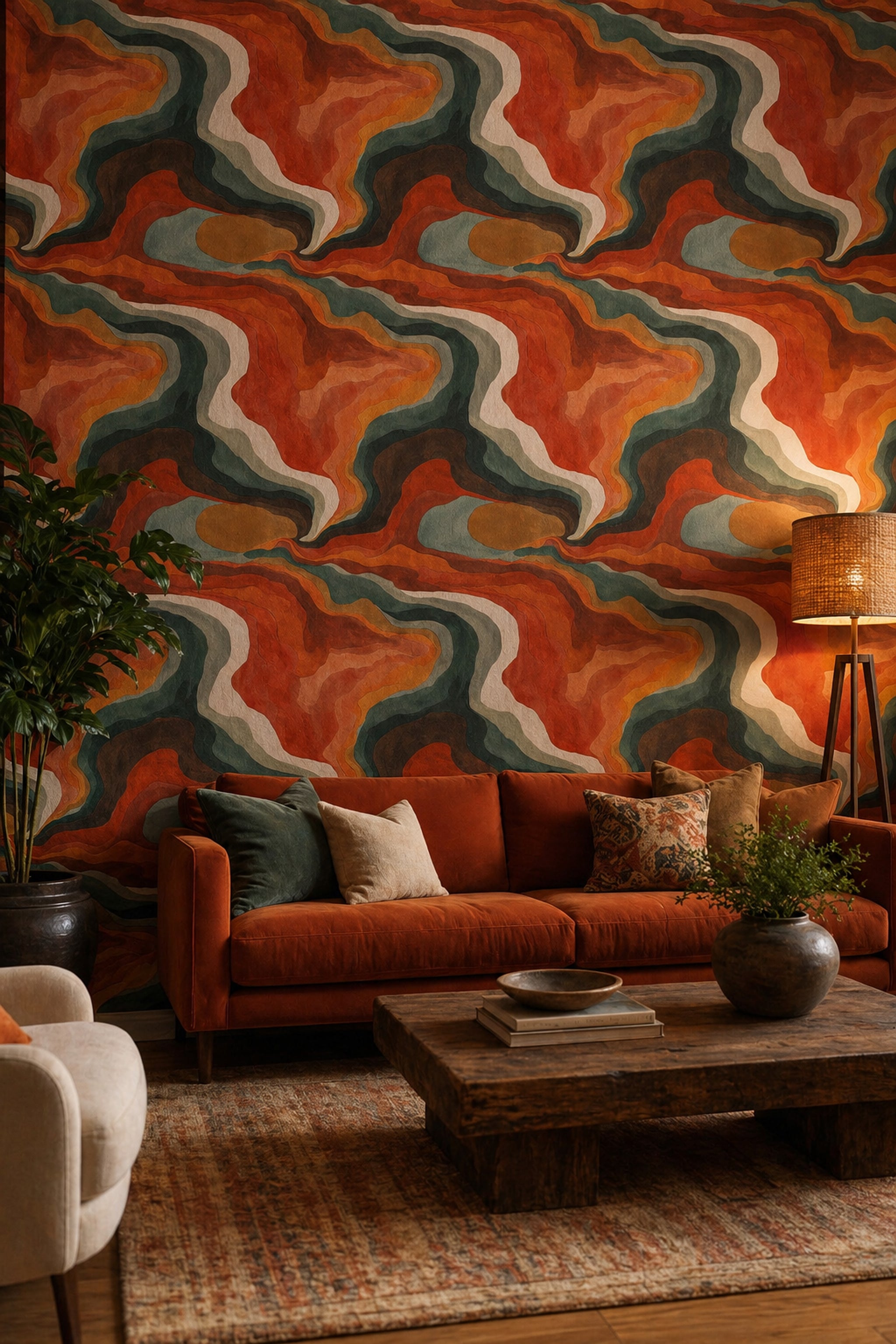 Mid Century Modern Wallpaper Topographic Map Removable Abstract Wall Decor