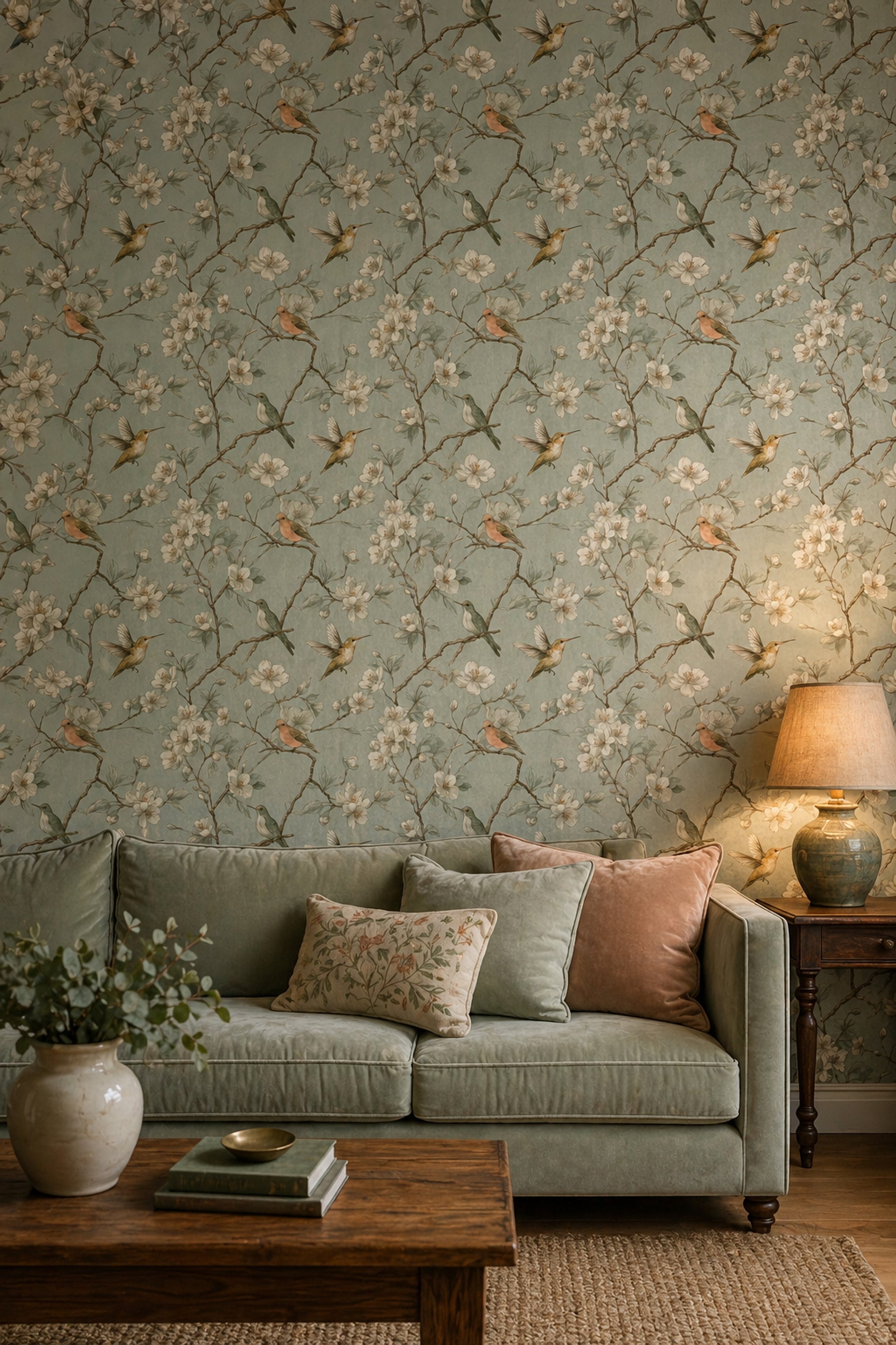 Botanical Wallpaper Blossom Branches Birds Decorative Mural