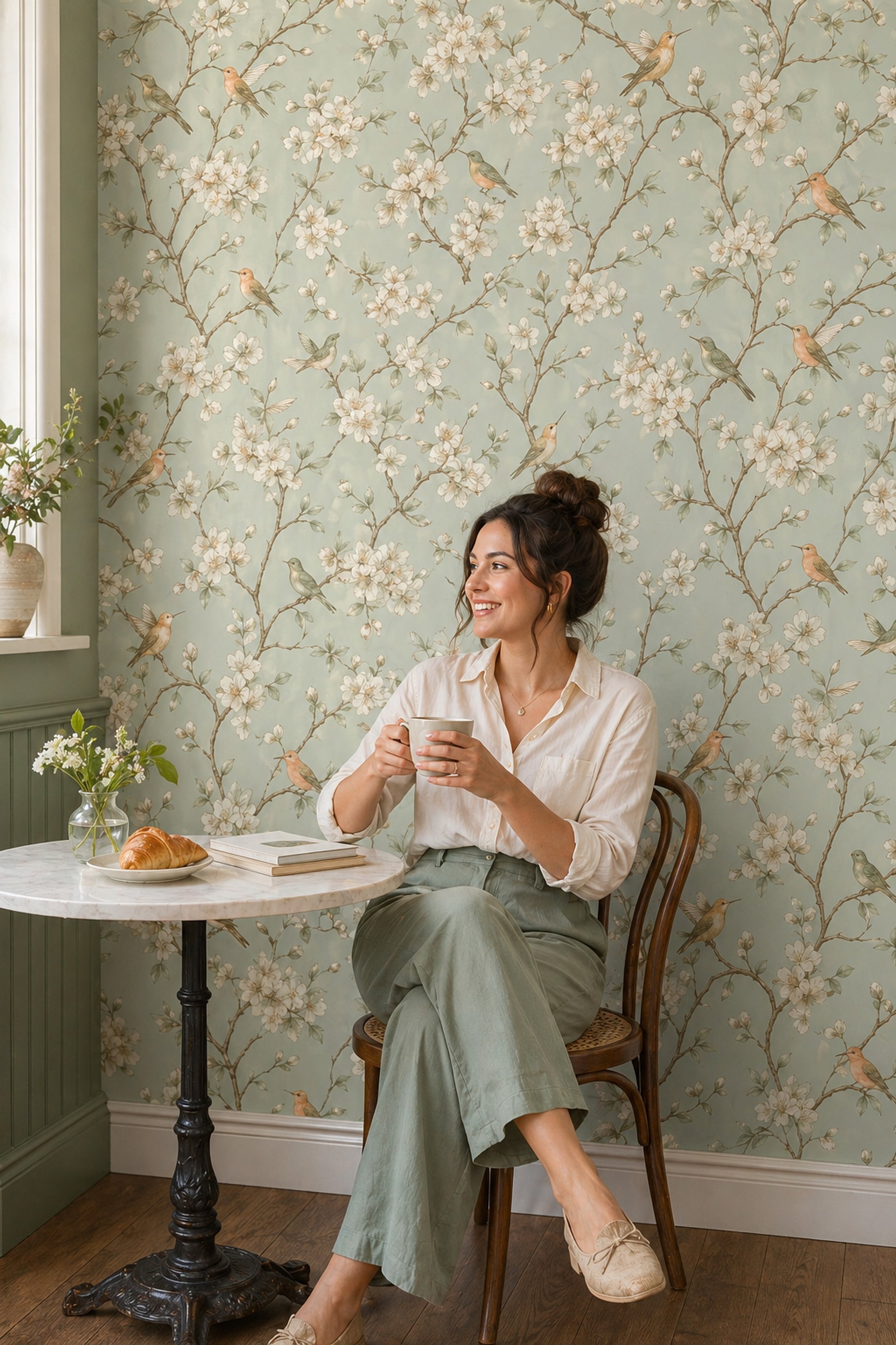 Botanical Wallpaper Blossom Branches Birds Decorative Mural