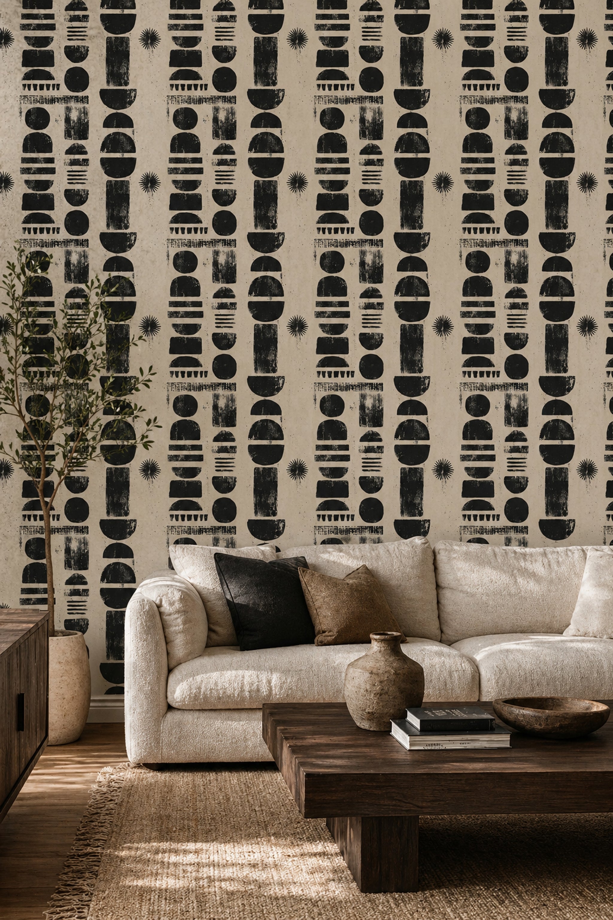 Abstract Wallpaper Geometric Shapes Distressed Print Removable Wall Decor