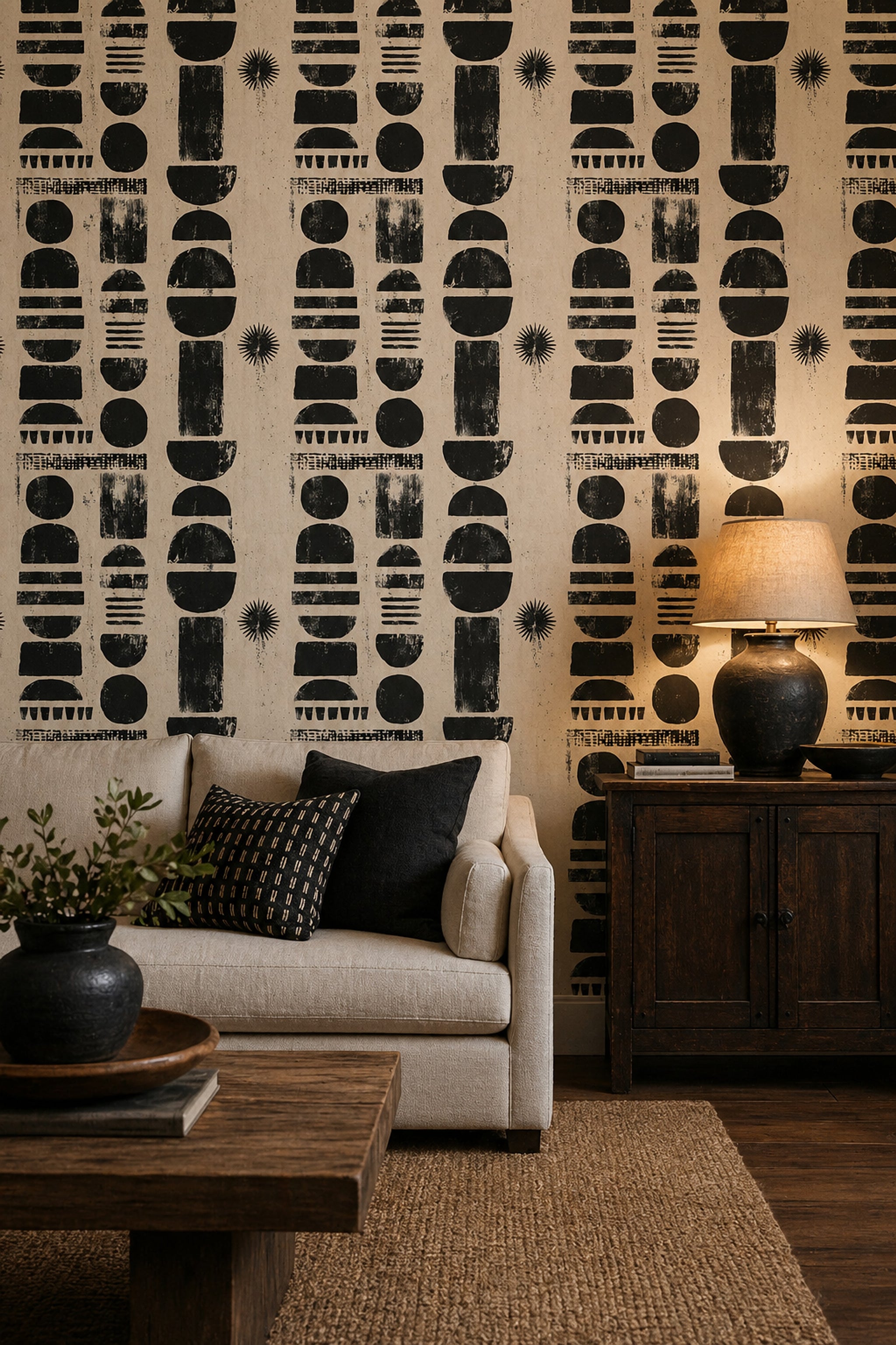 Abstract Wallpaper Geometric Shapes Distressed Print Removable Wall Decor