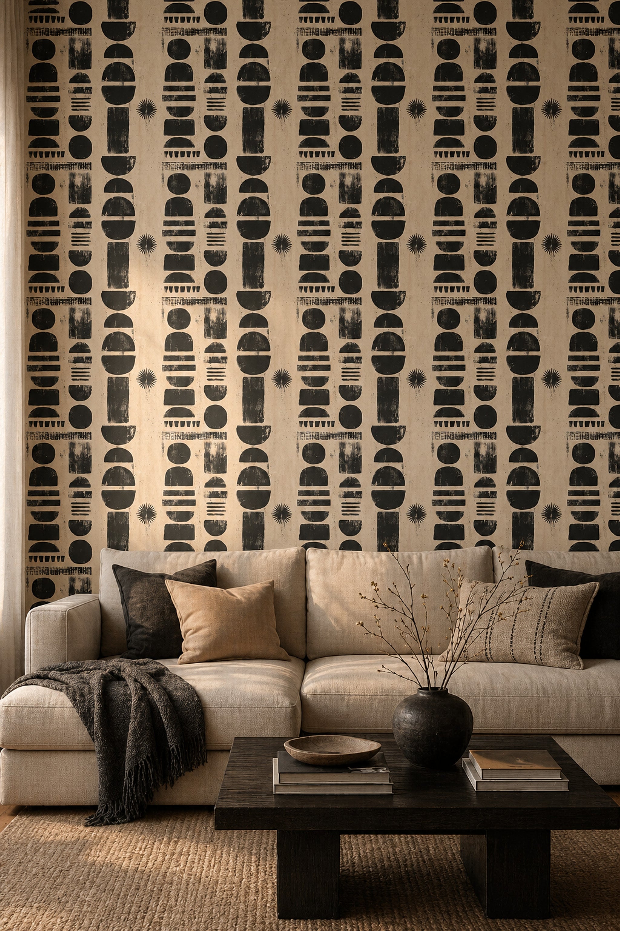 Abstract Wallpaper Geometric Shapes Distressed Print Removable Wall Decor