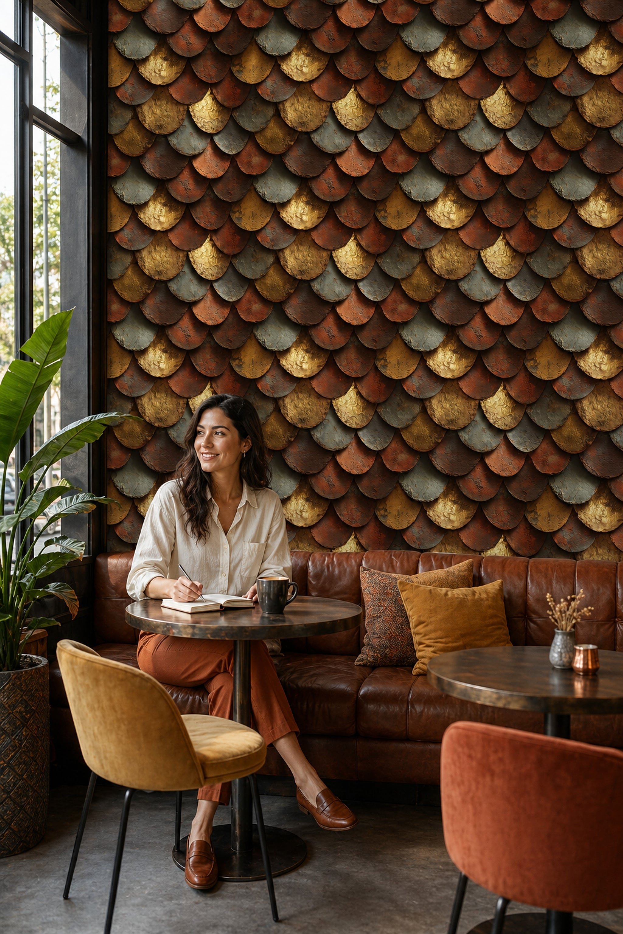 Scallop Scales Wallpaper Overlapping Tiles Rust Patina Decorative Mural