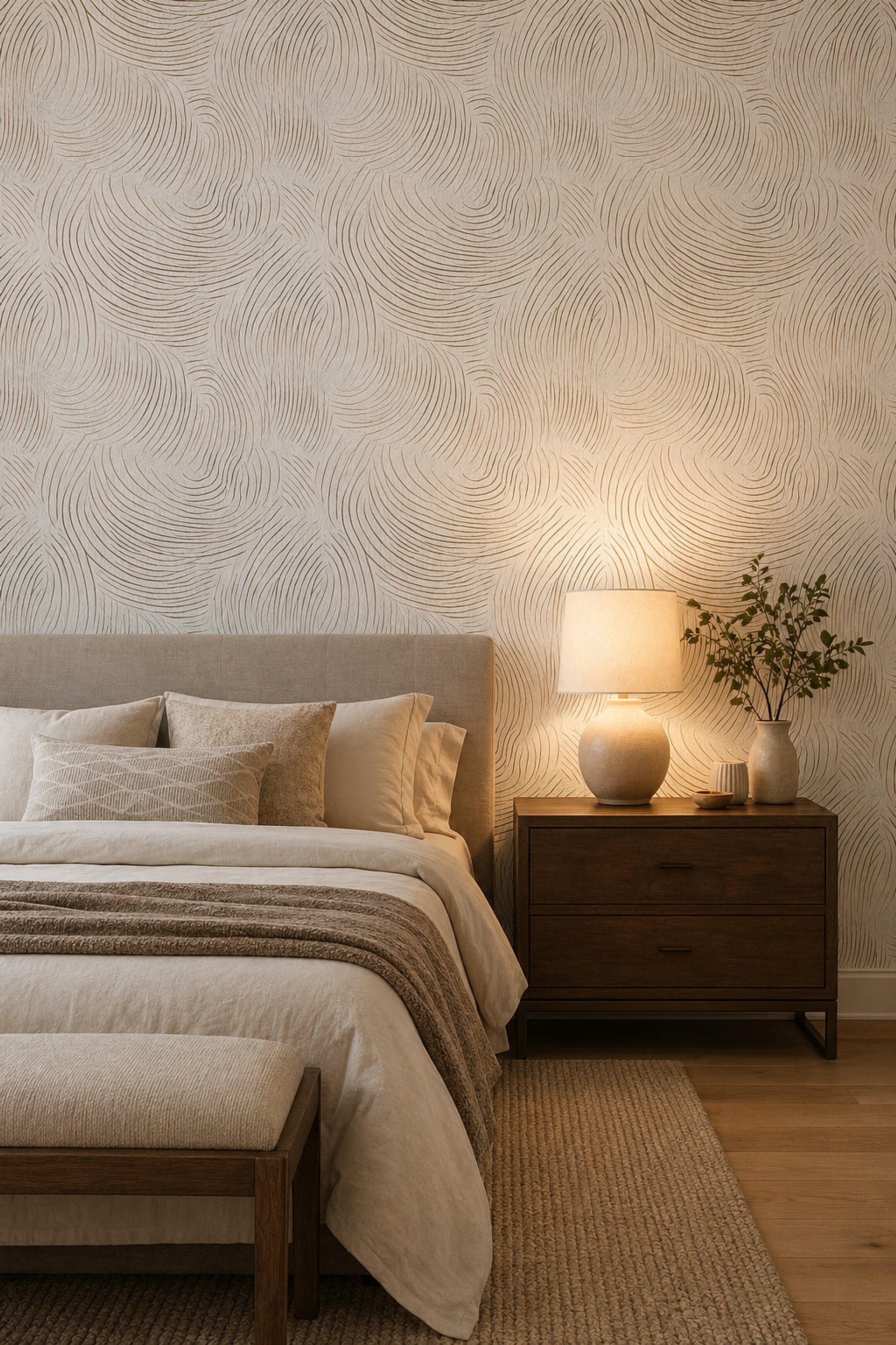 White Background Wallpaper Light Toned Metallic Line Removable Wall Decor