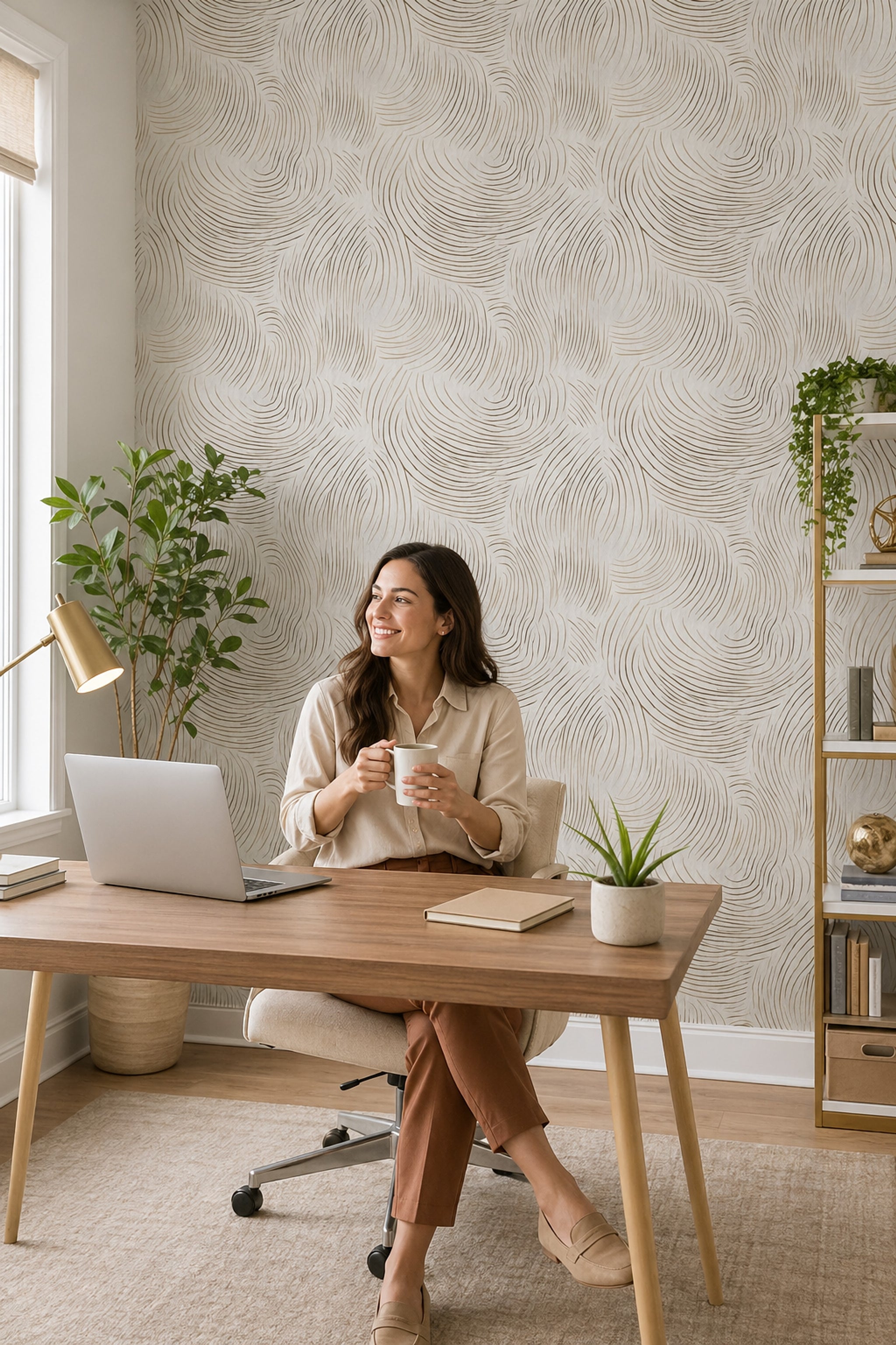White Background Wallpaper Light Toned Metallic Line Removable Wall Decor