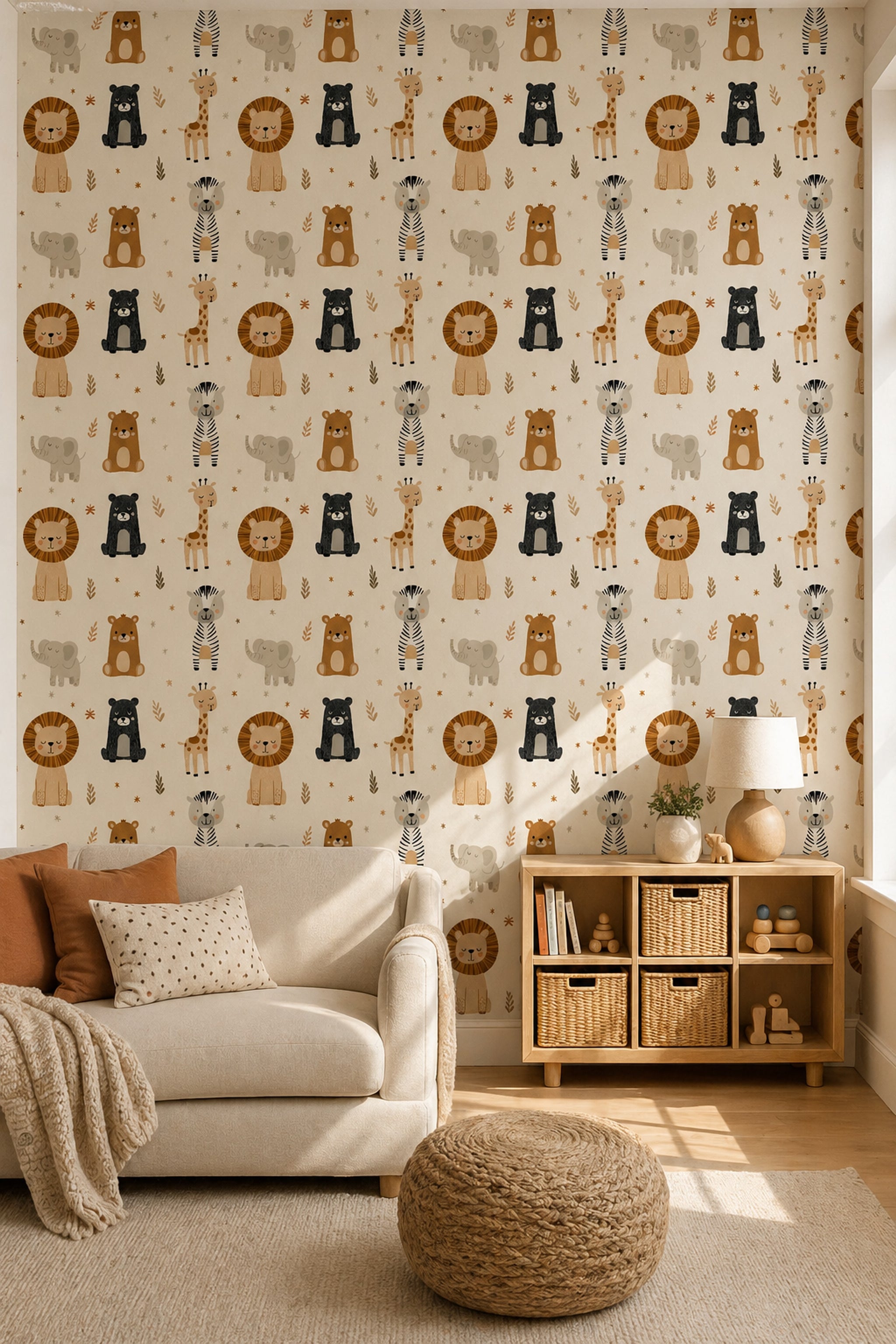 Nursery Wallpaper Cute Animals Safari Decorative Mural