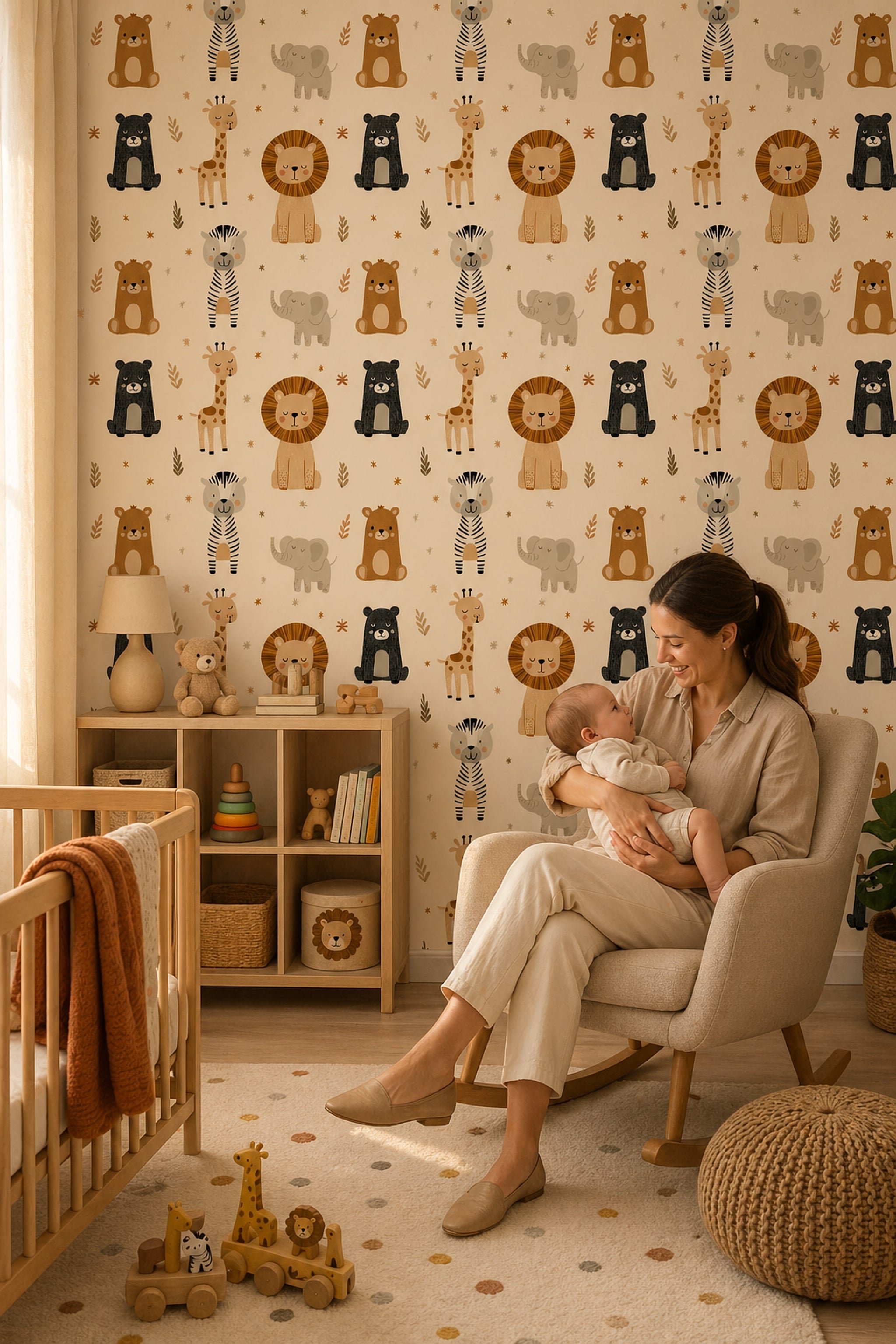 Nursery Wallpaper Cute Animals Safari Decorative Mural