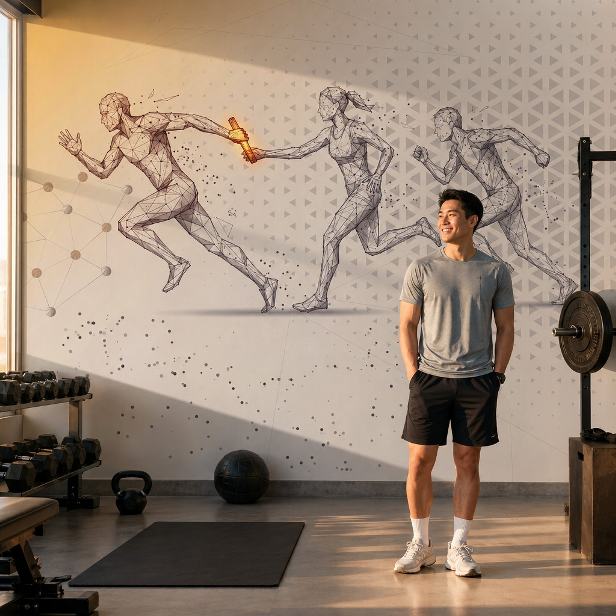 Relay Race Wallpaper Low Poly Wireframe Futuristic Tech Wall Mural
