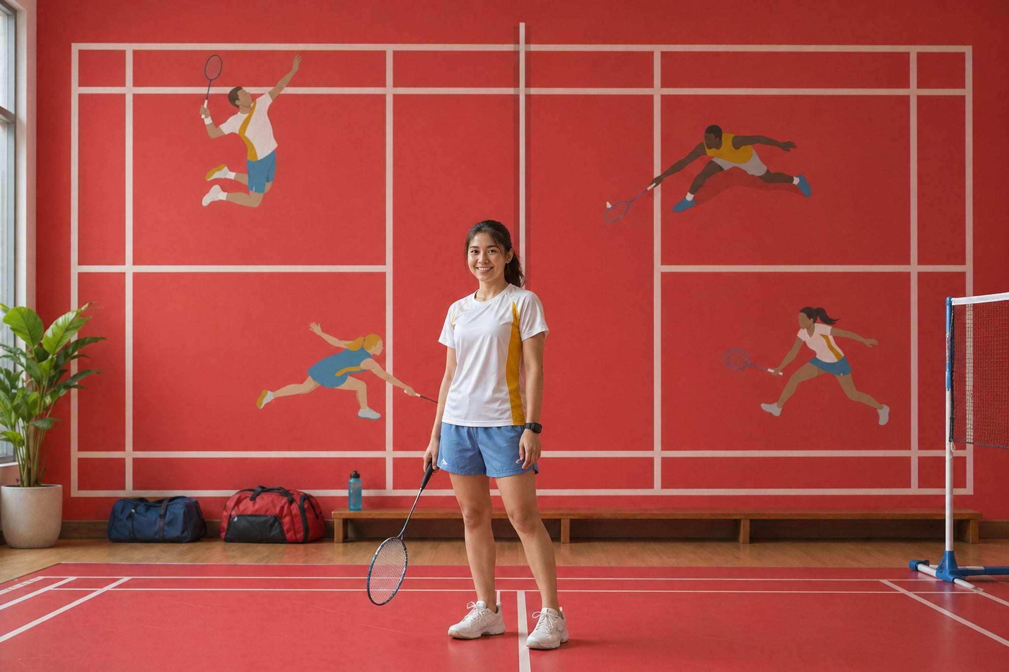 Badminton Wallpaper Sports Removable Red Court Wall Decor