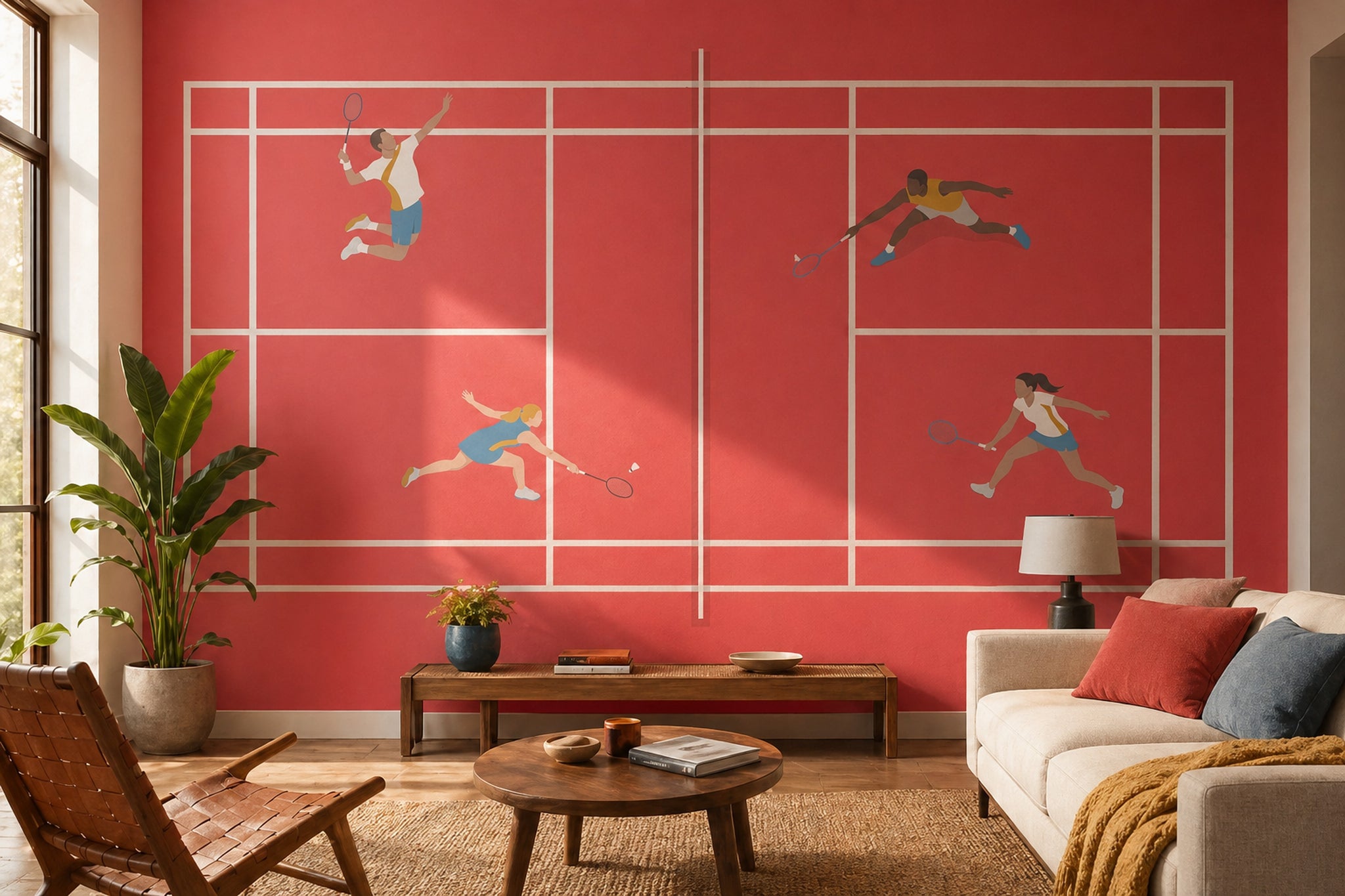 Badminton Wallpaper Sports Removable Red Court Wall Decor