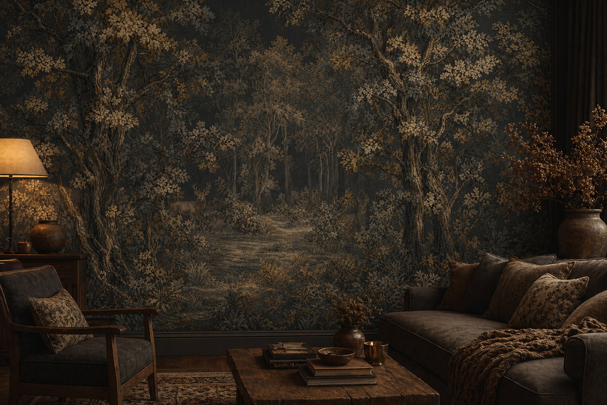 Woodland Wallpaper Forest Landscape Removable Toile Style Wall Decor