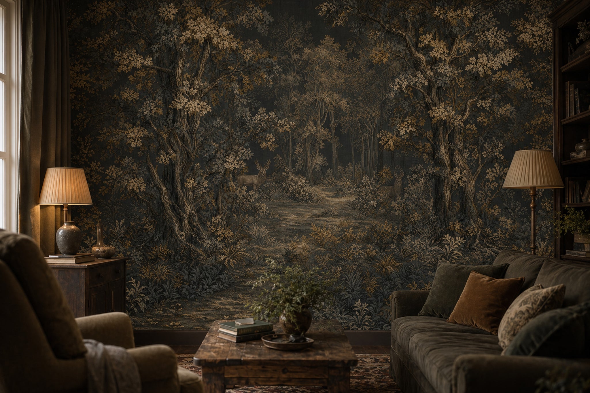 Woodland Wallpaper Forest Landscape Removable Toile Style Wall Decor