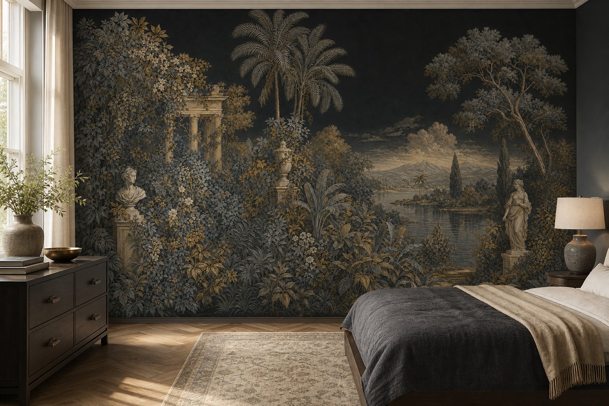 Classical Landscape Wallpaper Tropical Foliage Ruins And Columns Removable Wall Decor
