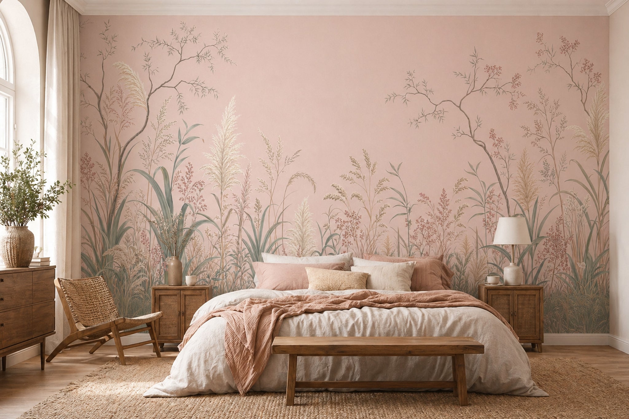 Pampas Grass Wallpaper Pastel Pink Removable Botanical Wall Decor