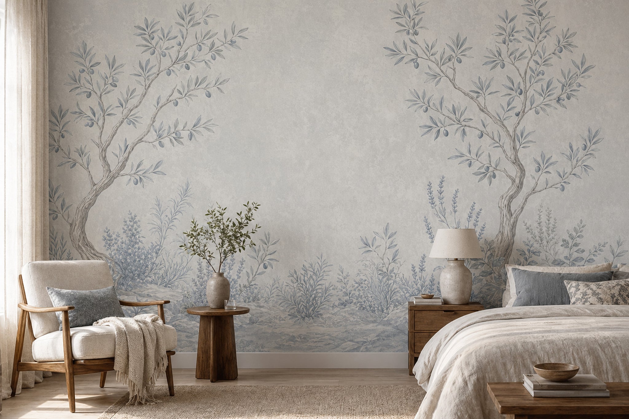 Olive Tree Wallpaper Botanical Removable Mediterranean Wall Decor