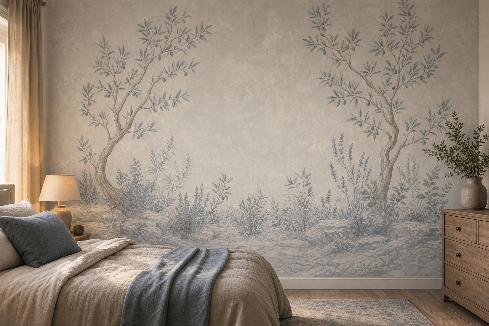Olive Tree Wallpaper Botanical Removable Mediterranean Wall Decor