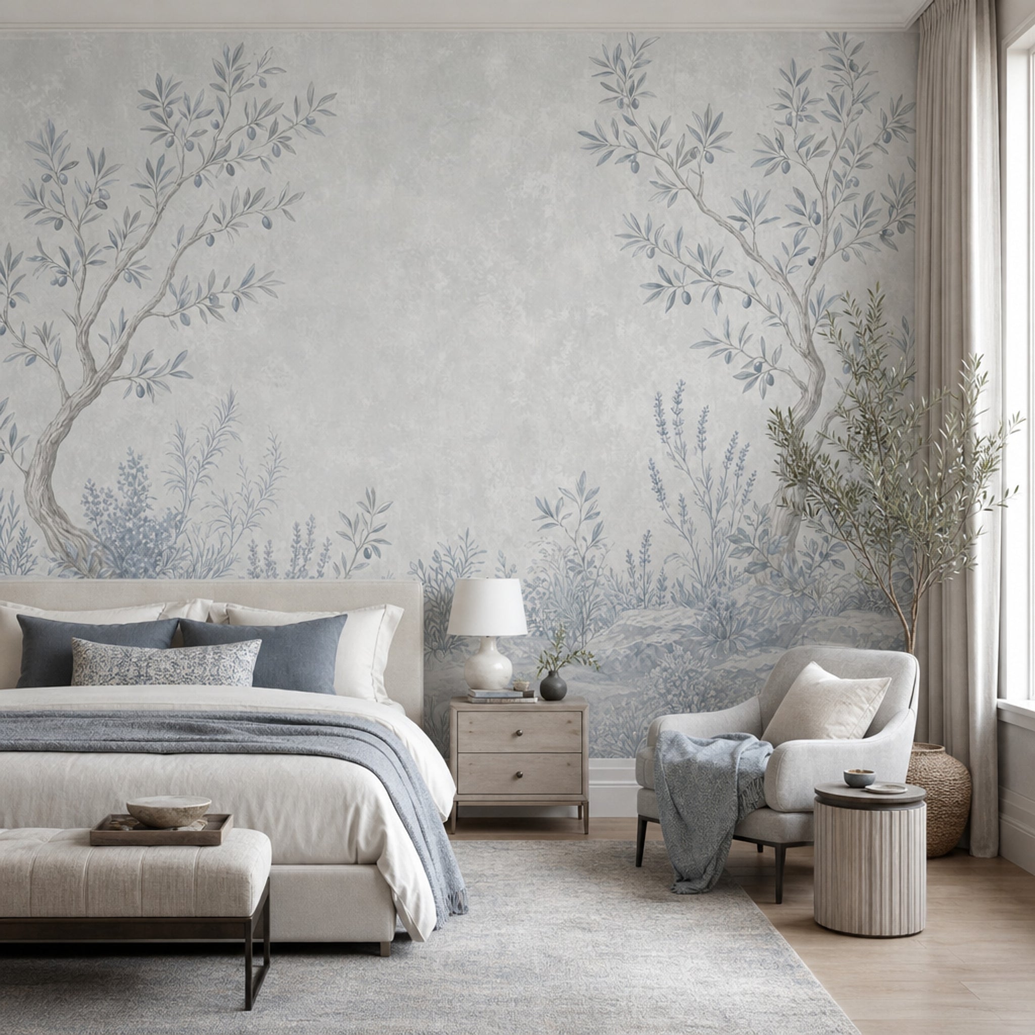 Olive Tree Wallpaper Botanical Removable Mediterranean Wall Decor