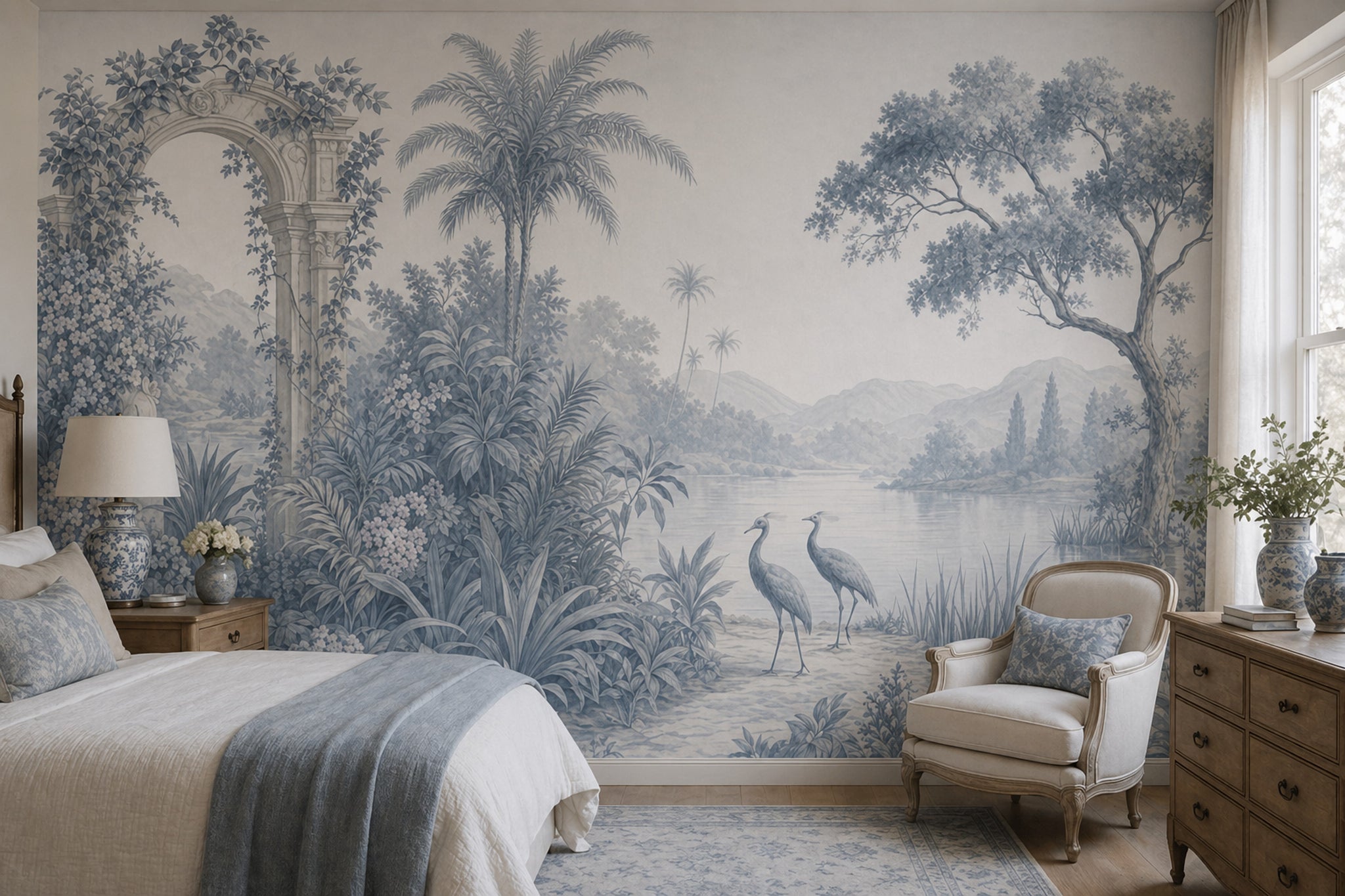 White Background Wallpaper Scenic Landscape Lake Shore Wall Mural