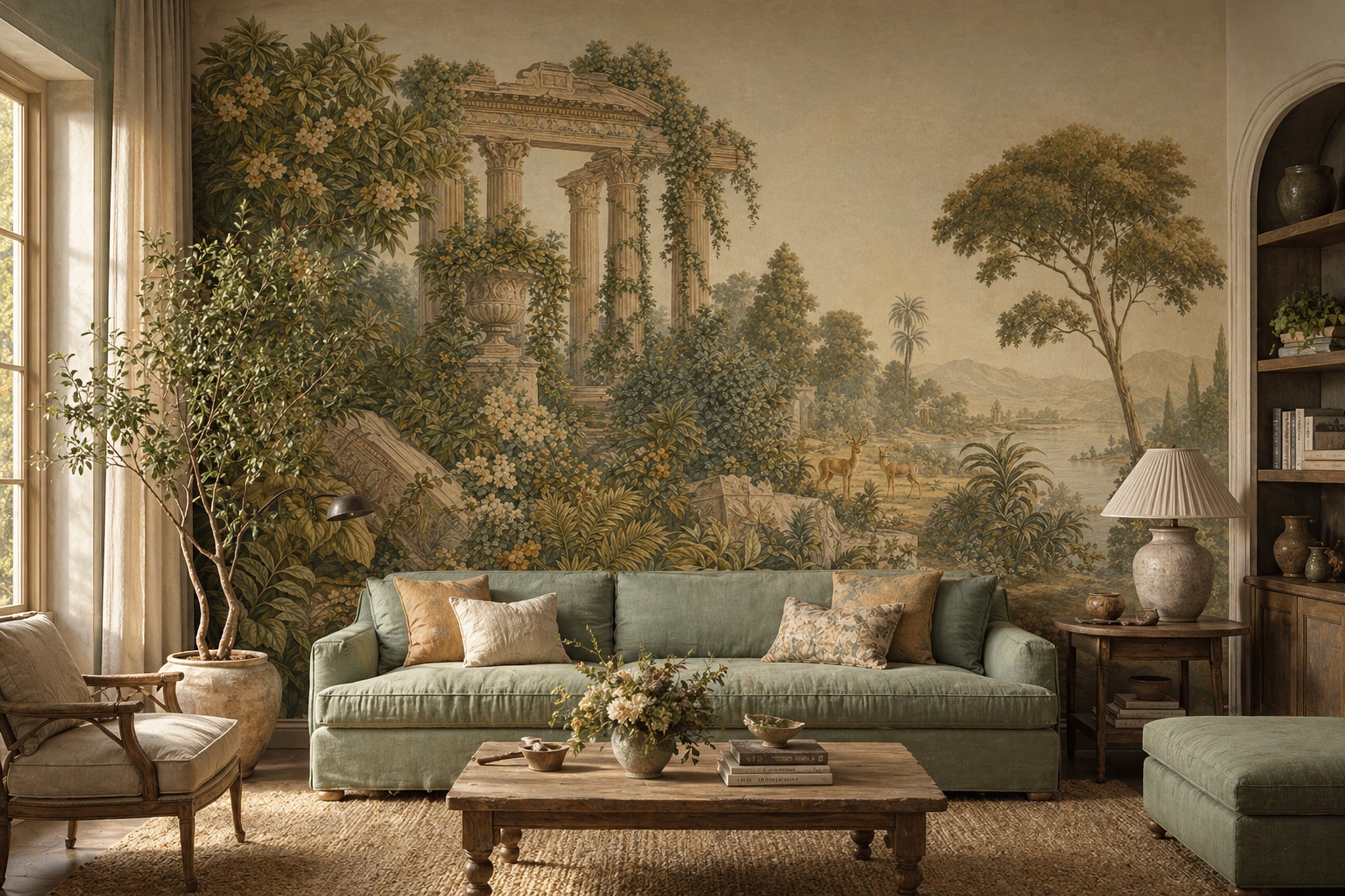 Vintage Landscape Mural Wallpaper Classical Ruins Mediterranean Garden Wall Mural