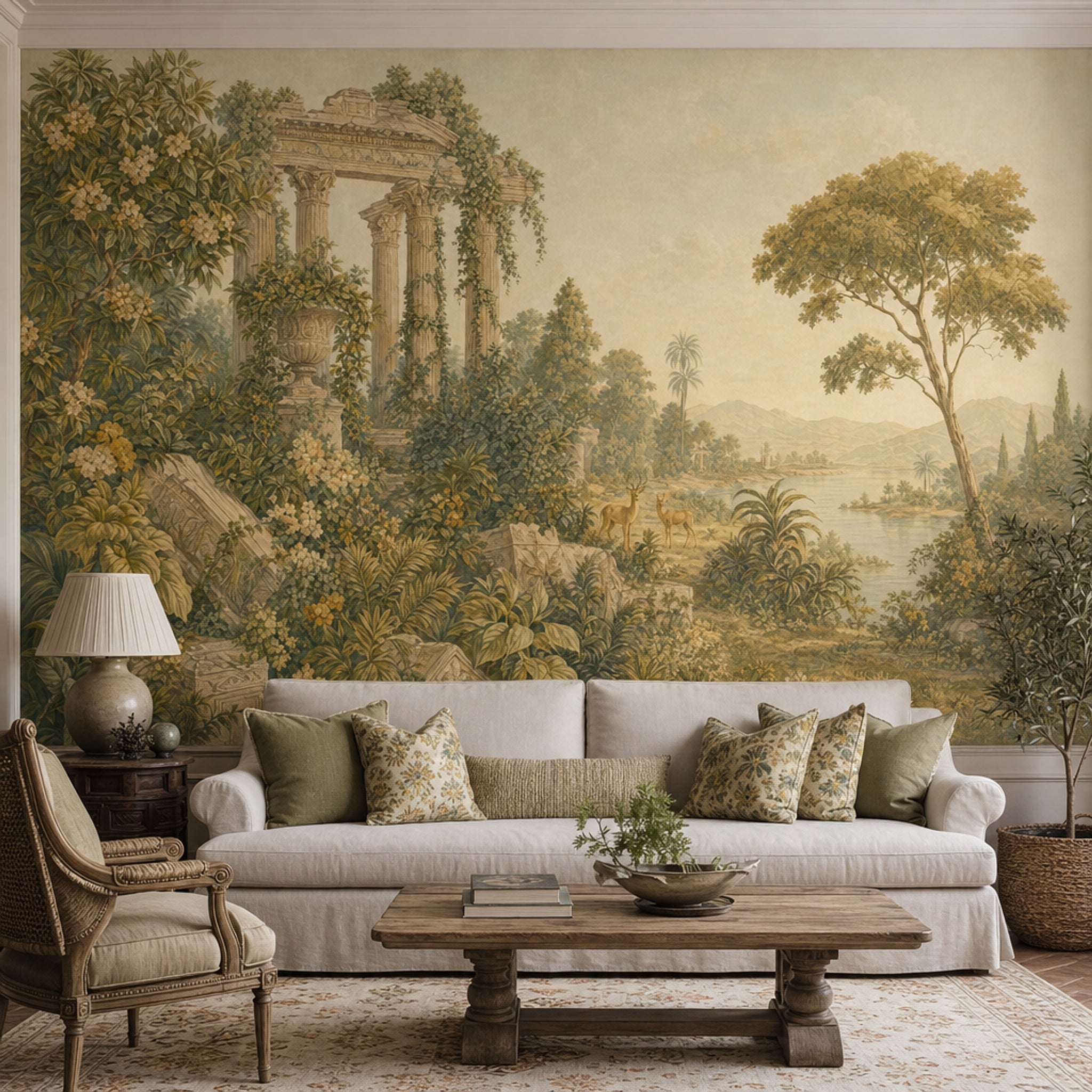 Vintage Landscape Mural Wallpaper Classical Ruins Mediterranean Garden Wall Mural