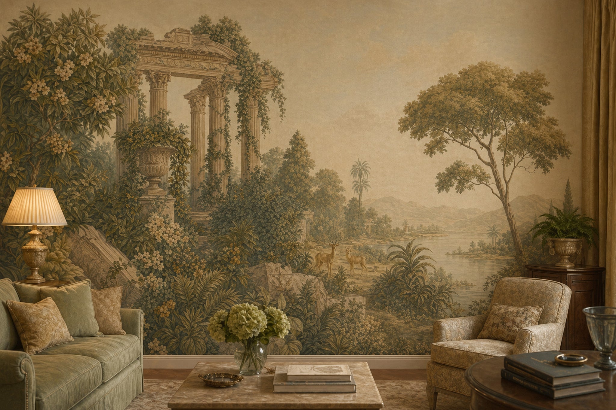 Vintage Landscape Mural Wallpaper Classical Ruins Mediterranean Garden Wall Mural