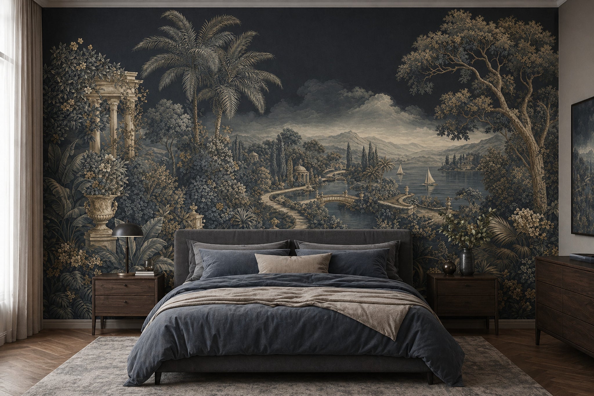 Scenic Landscape Wallpaper Lakeside Vista Removable Tropical Coast Wall Decor