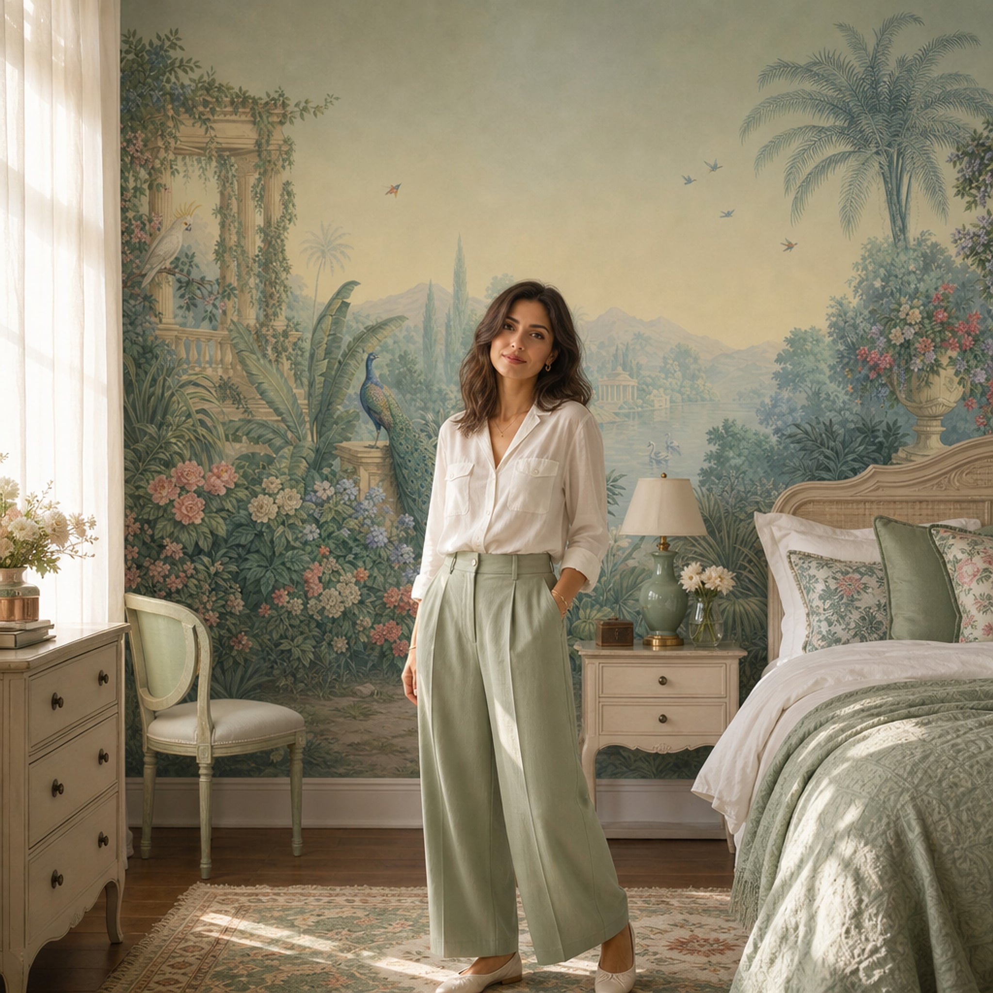 Vintage Mural Wallpaper Pastel Garden Romantic Landscape Wall Mural