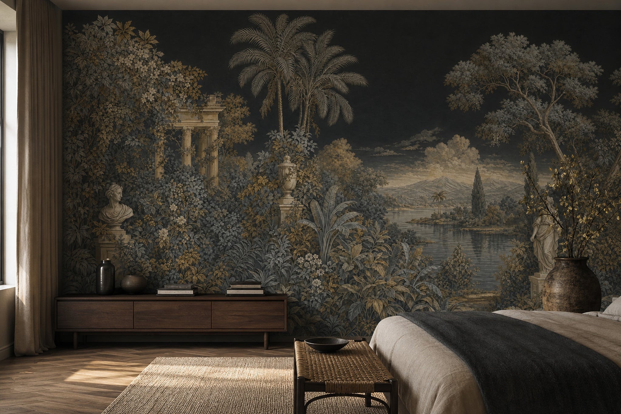 Classical Landscape Wallpaper Tropical Foliage Ruins And Columns Removable Wall Decor
